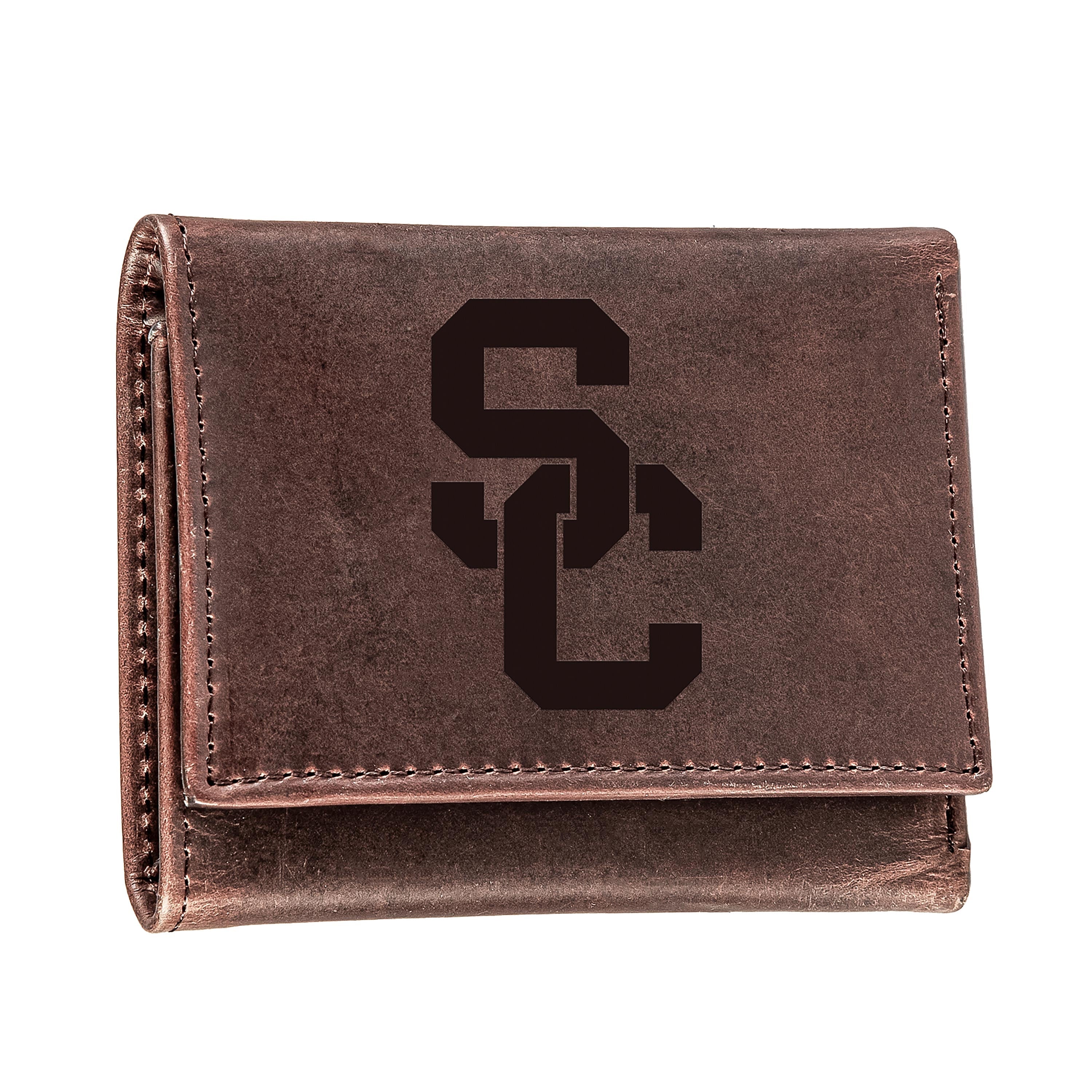 University of Southern California, Tri-Fold Wallet, Brown, CH, 100% Genuine Leather - Sports Collectibles, Sports Memorabilia, Sports Fan Shop, Sports Gifts