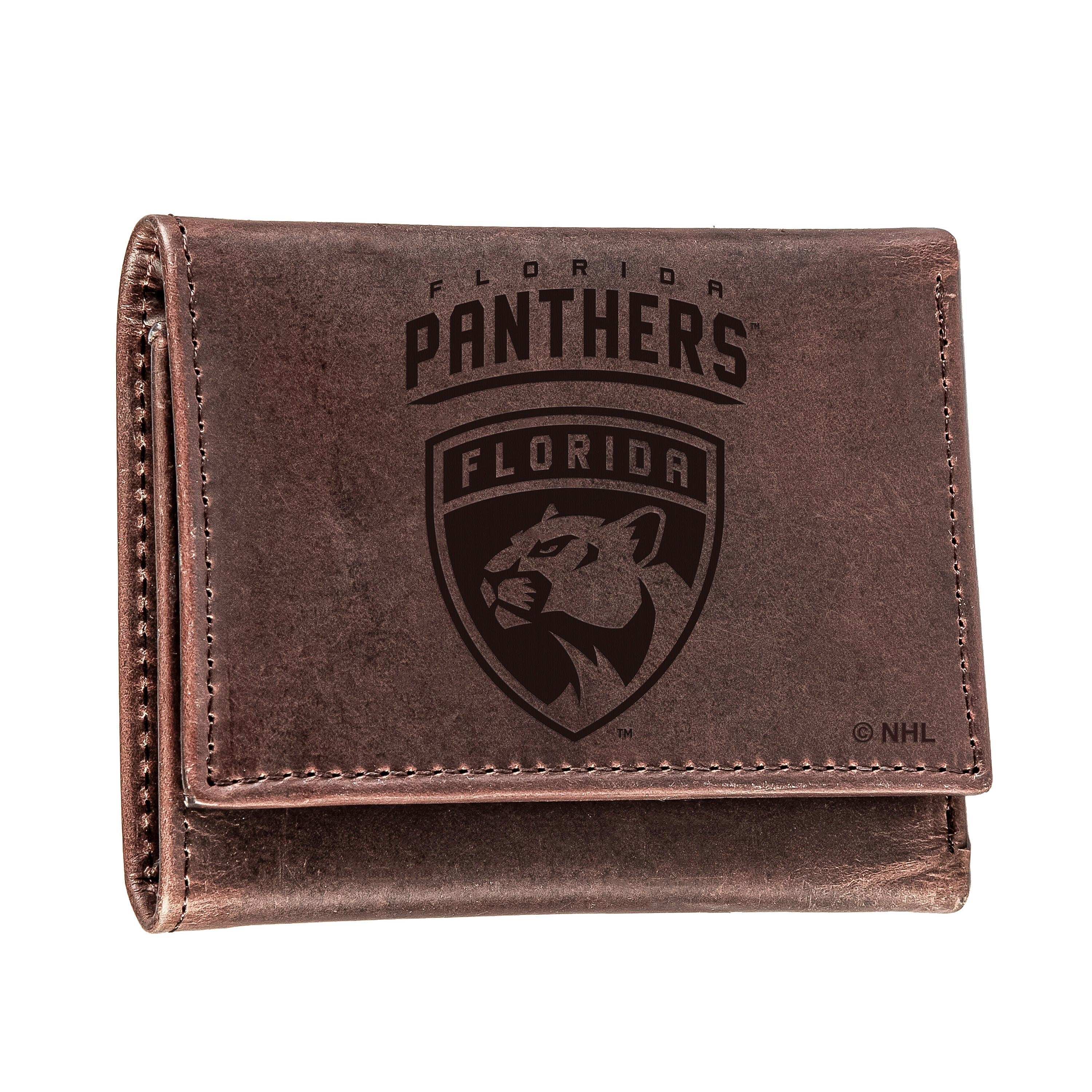 Florida Panthers, Tri-Fold Wallet, Brown, CH, 100% Genuine Leather - Sports Collectibles, Sports Memorabilia, Sports Fan Shop, Sports Gifts