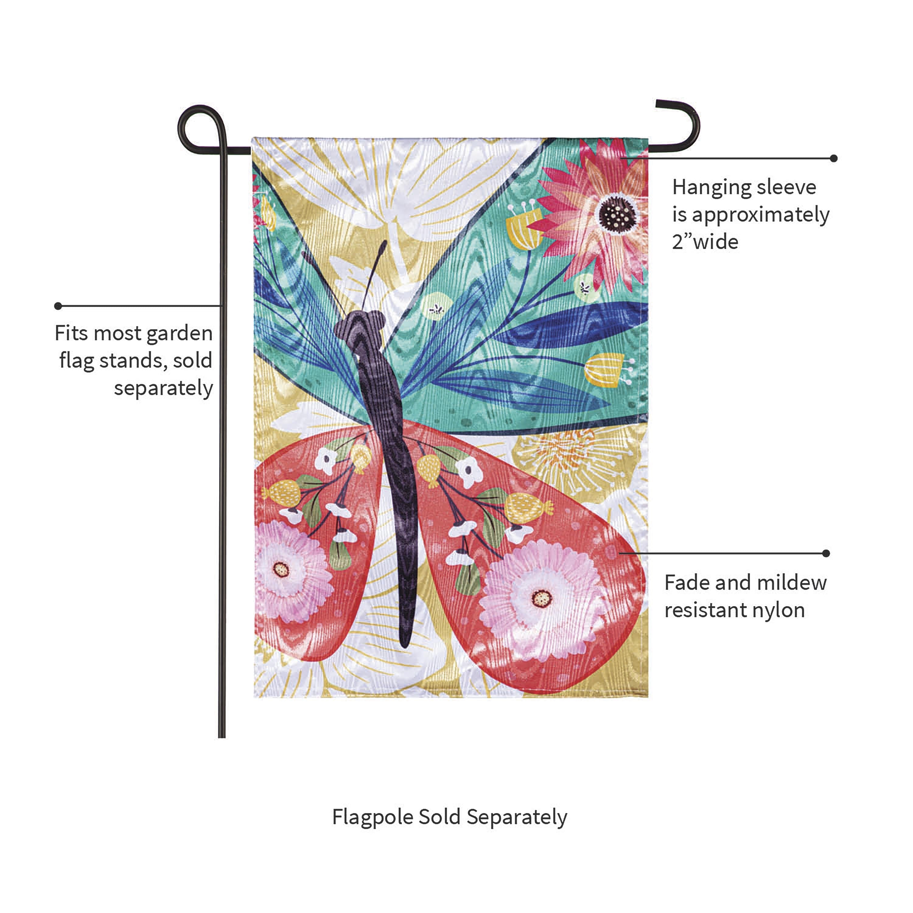 Folk Butterfly Moire Garden Flag - Sports Collectibles, Sports Memorabilia, Sports Fan Shop, Sports Gifts