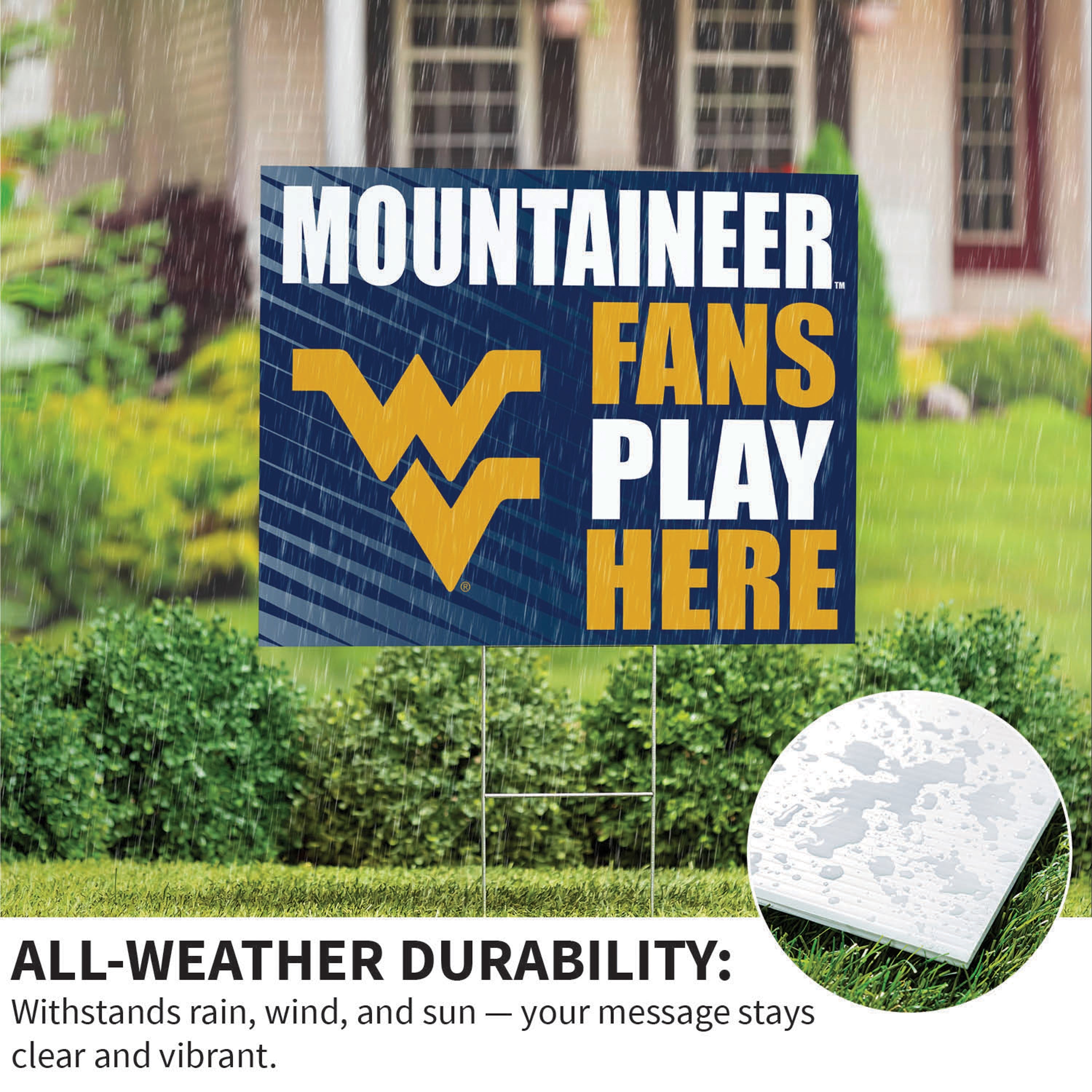 West Virginia University Coroplast Yard Sign "Fans Play Here" - Sports Collectibles, Sports Memorabilia, Sports Fan Shop, Sports Gifts