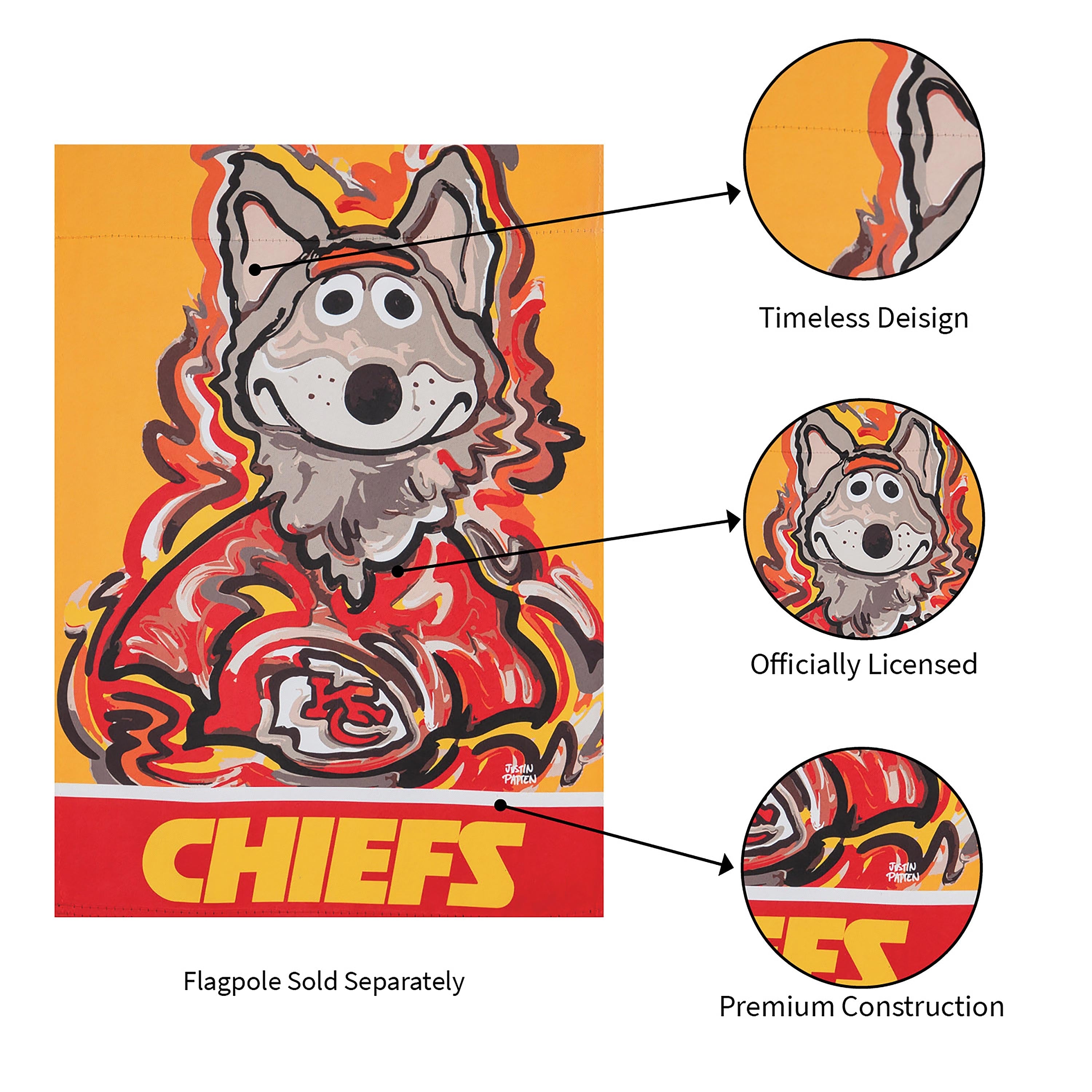 Kansas City Chiefs Justin Patten Suede Garden Flag - Sports Collectibles, Sports Memorabilia, Sports Fan Shop, Sports Gifts