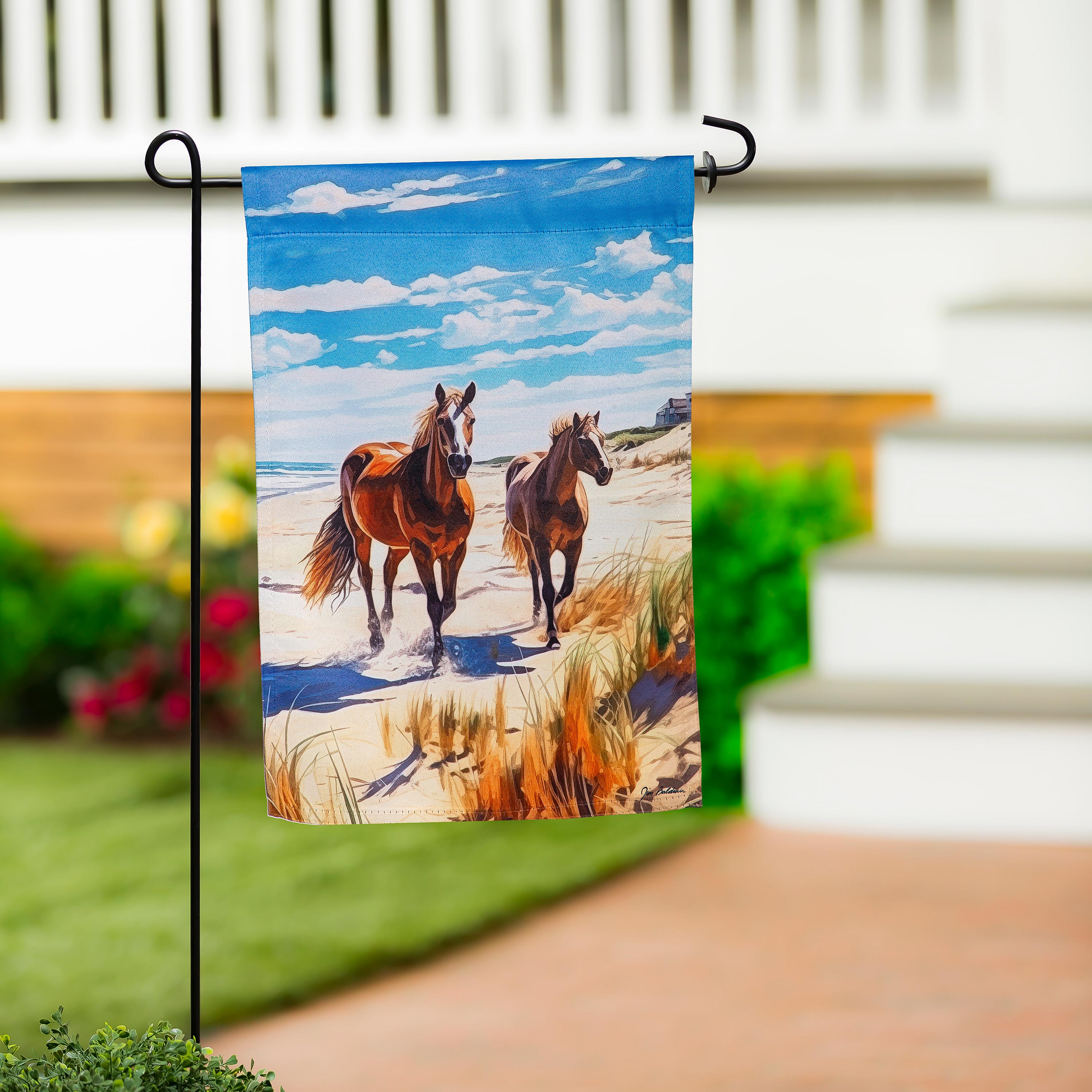 Horses on The Beach Suede Garden Flag - Sports Collectibles, Sports Memorabilia, Sports Fan Shop, Sports Gifts