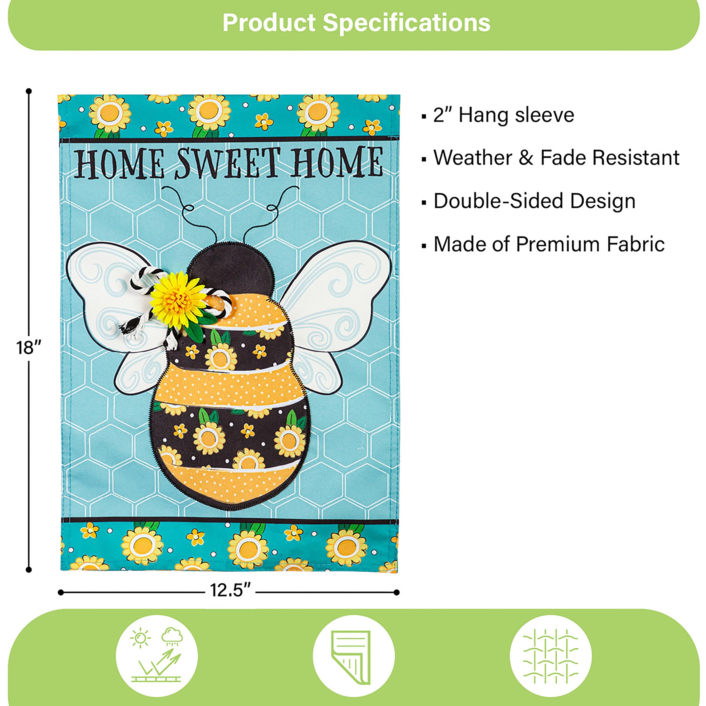 Home Sweet Home Bee Linen Garden Flag - Sports Collectibles, Sports Memorabilia, Sports Fan Shop, Sports Gifts