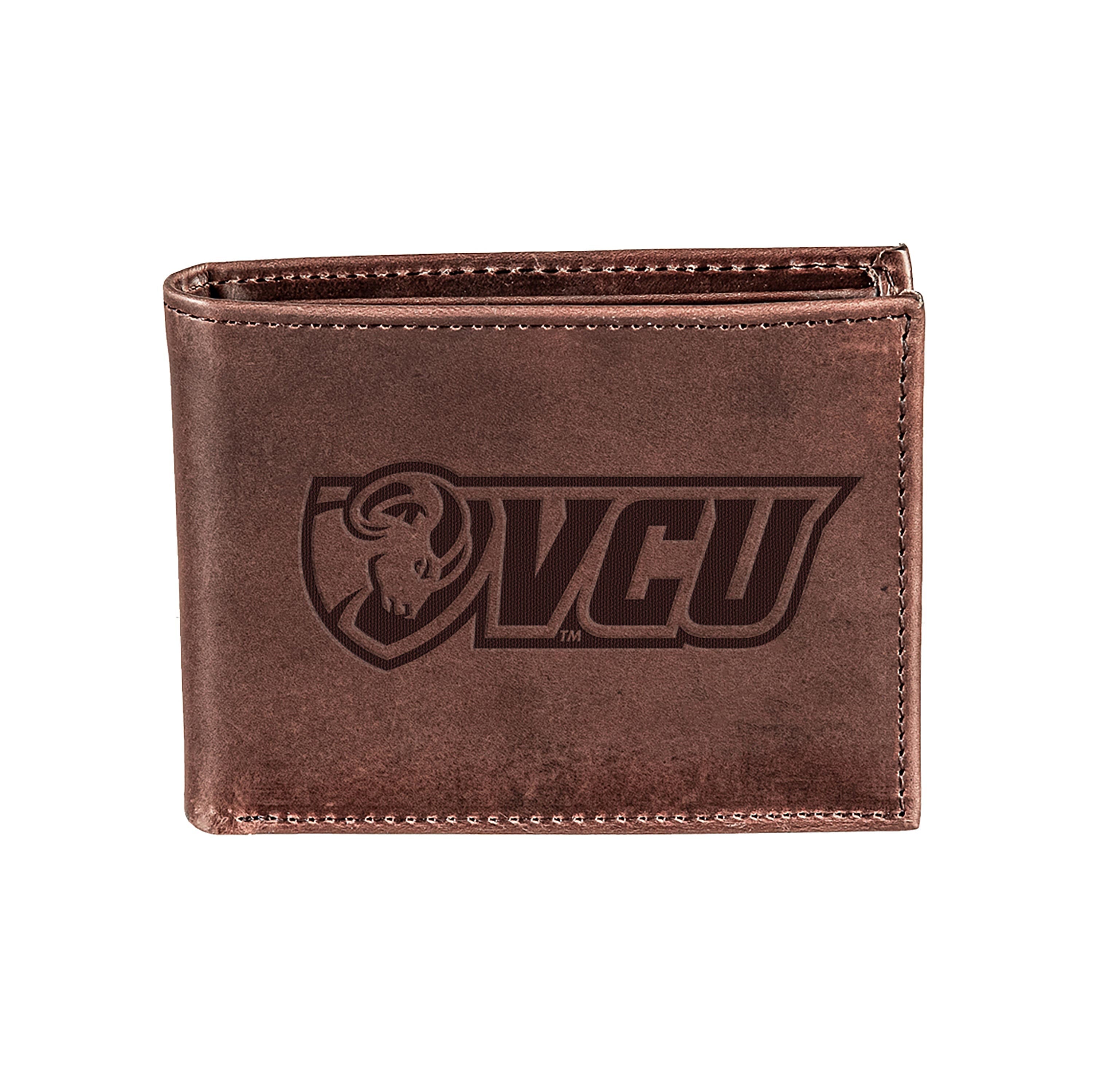 Virginia Commonwealth University (VCU), Bi-Fold Wallet, Brown, CH, 100% Genuine Leather - Sports Collectibles, Sports Memorabilia, Sports Fan Shop, Sports Gifts