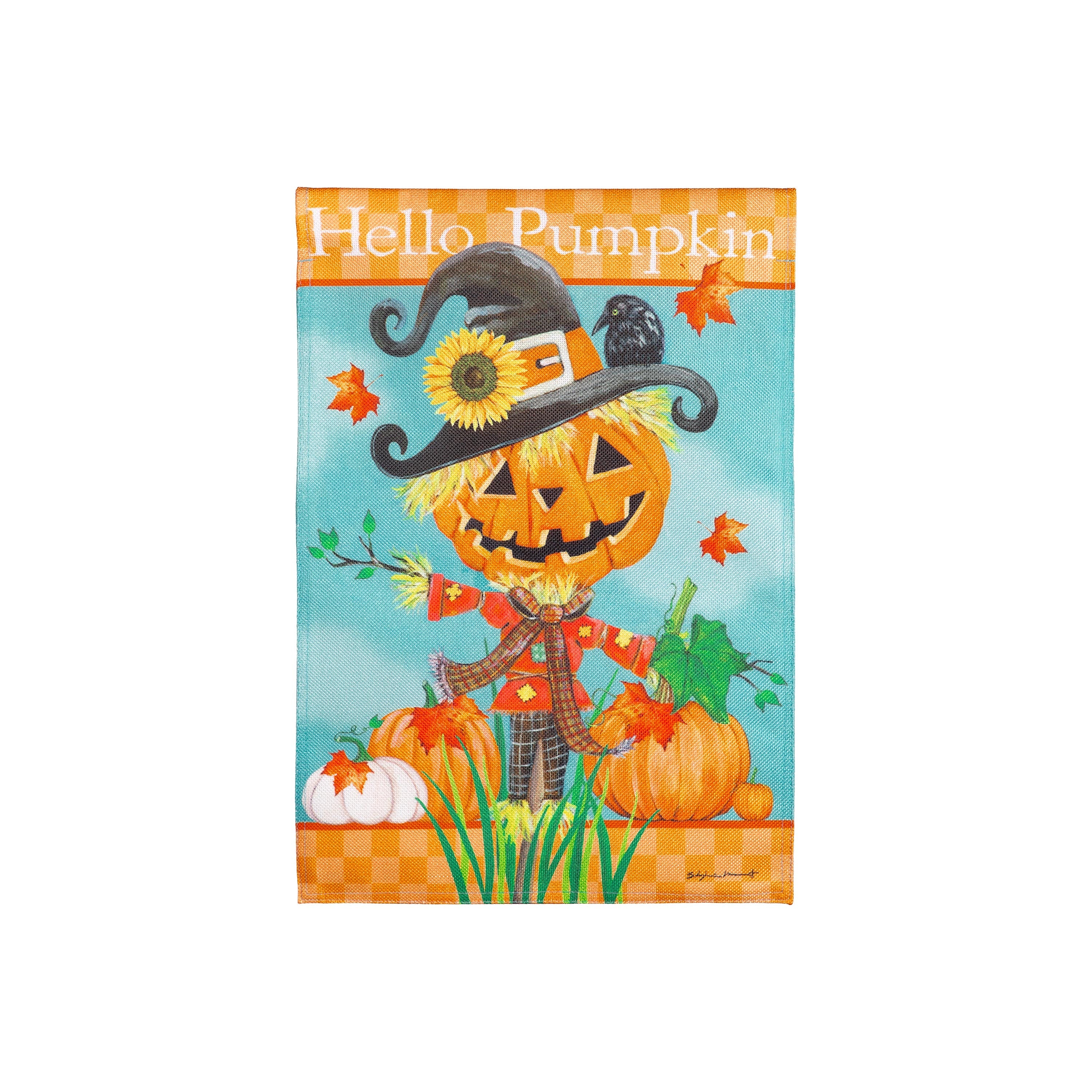 Hello Pumpkin Scarecrow Burlap Garden Flag - Sports Gifts, Sports Memorabilia, Sports Collectibles, Fan Shop