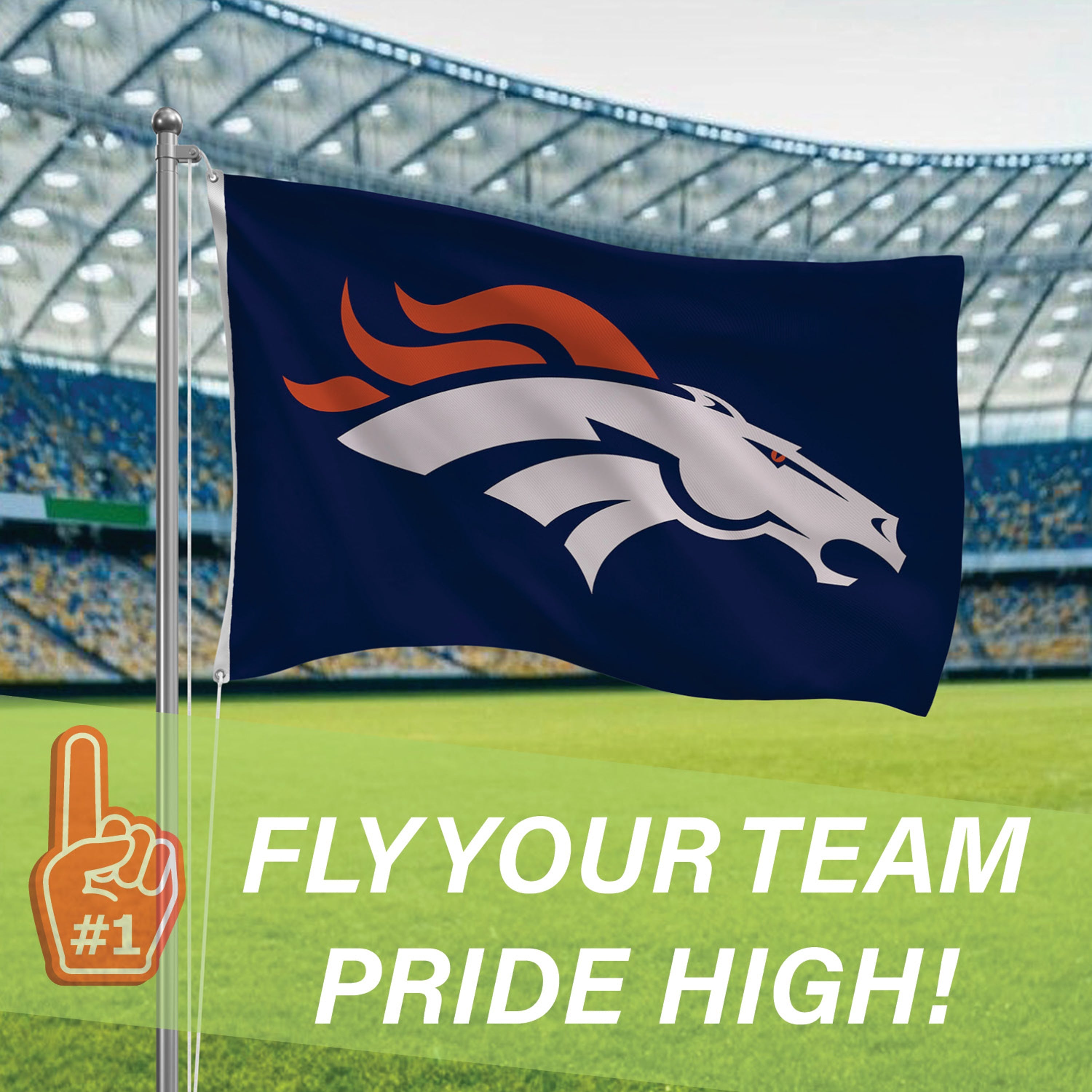 3'x5' Single Sided Flag w/ 2 Grommets, Denver Broncos