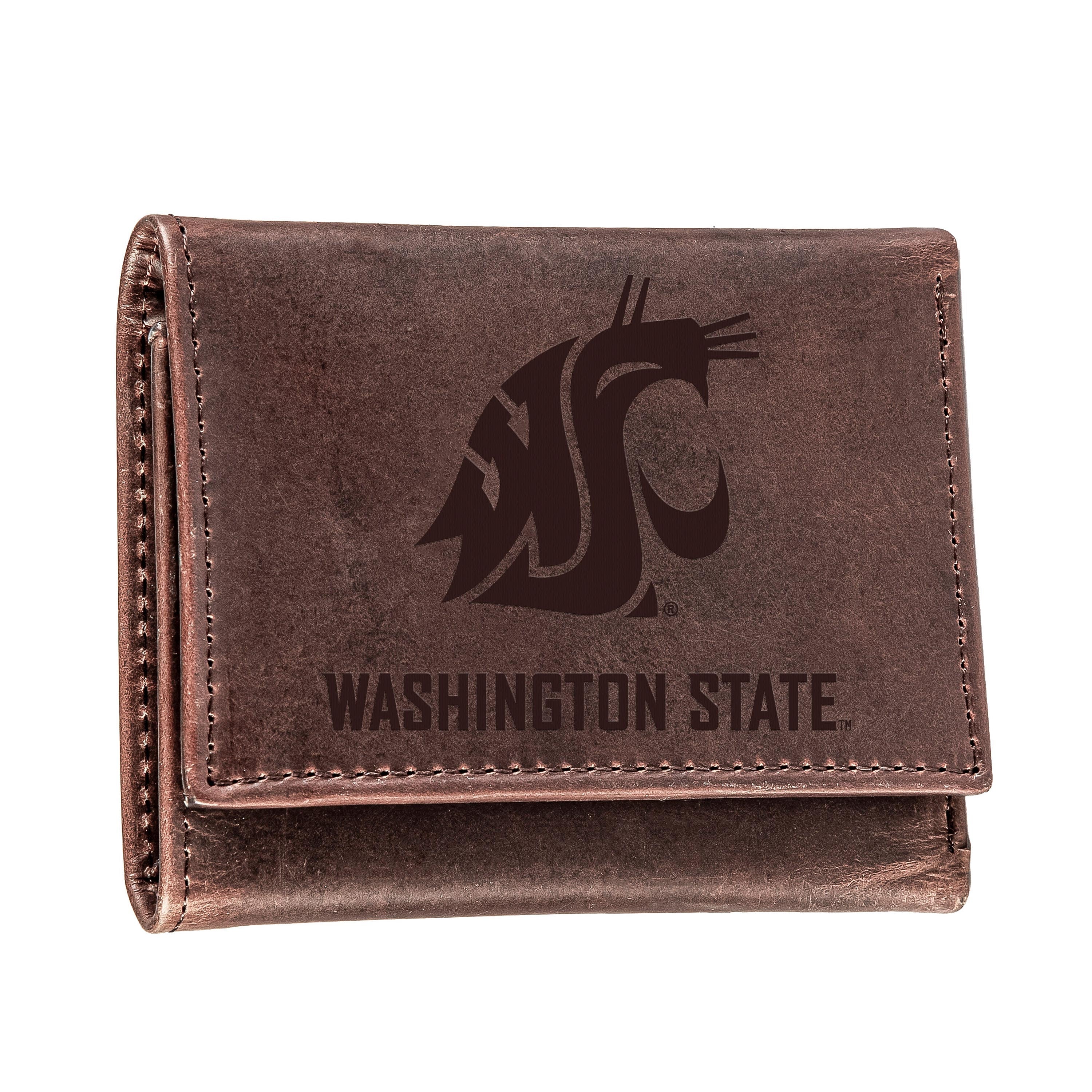 Washington State University, Tri-Fold Wallet, Brown, CH, 100% Genuine Leather - Sports Collectibles, Sports Memorabilia, Sports Fan Shop, Sports Gifts