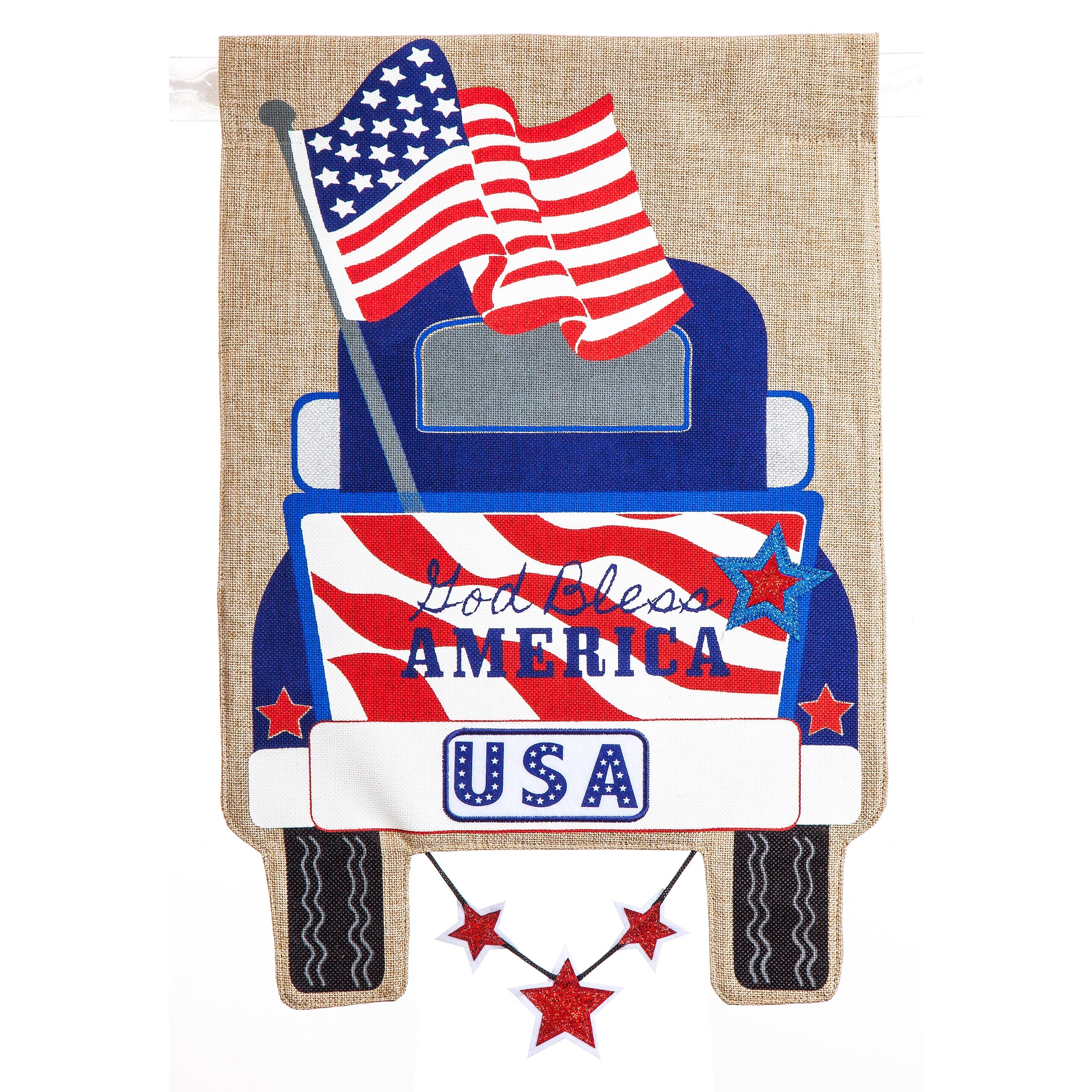 Patriotic Pick-Up Truck Garden Burlap Flag - Sports Collectibles, Sports Memorabilia, Sports Fan Shop, Sports Gifts