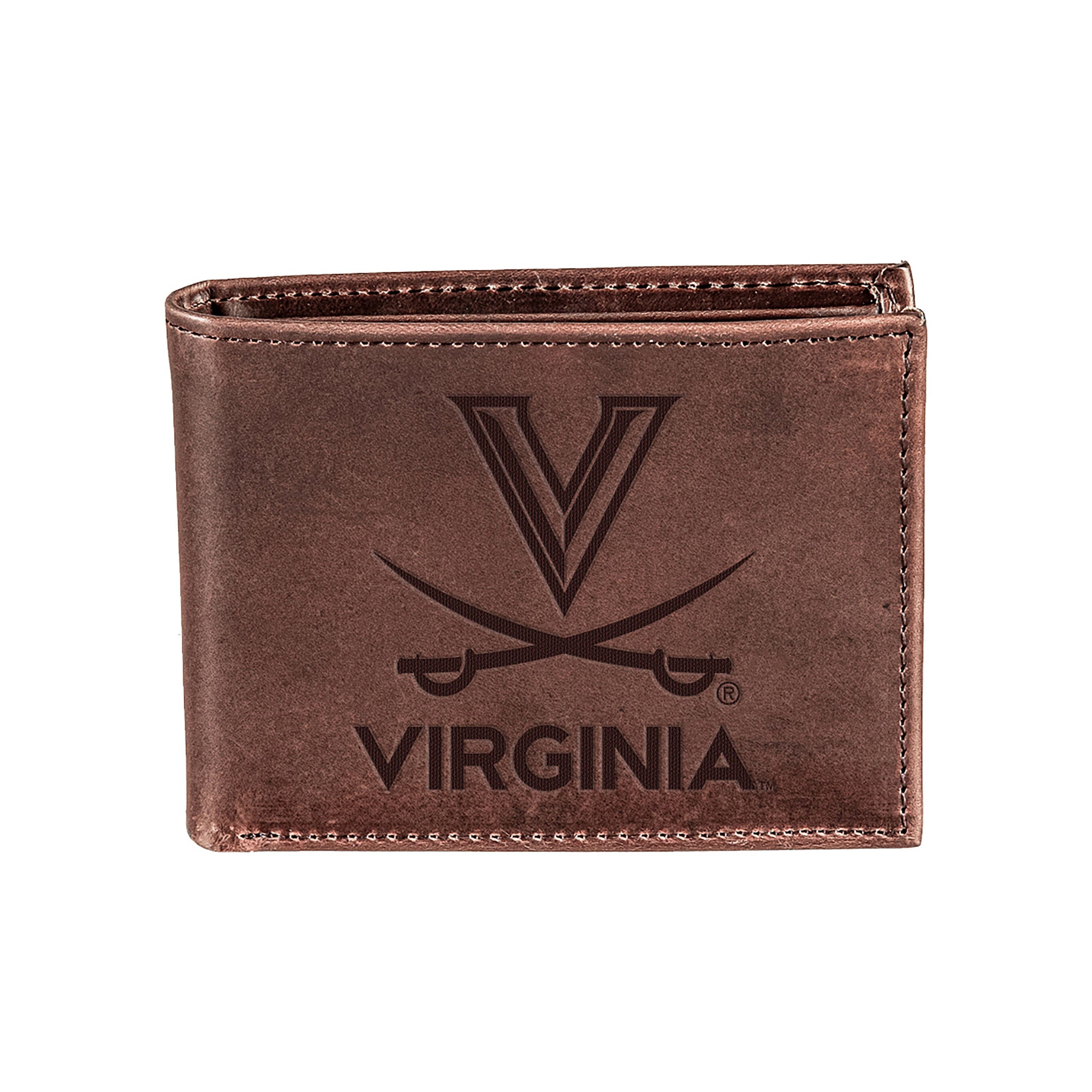 University of Virginia, Bi-Fold Wallet, Brown, CH, 100% Genuine Leather - Sports Collectibles, Sports Memorabilia, Sports Fan Shop, Sports Gifts