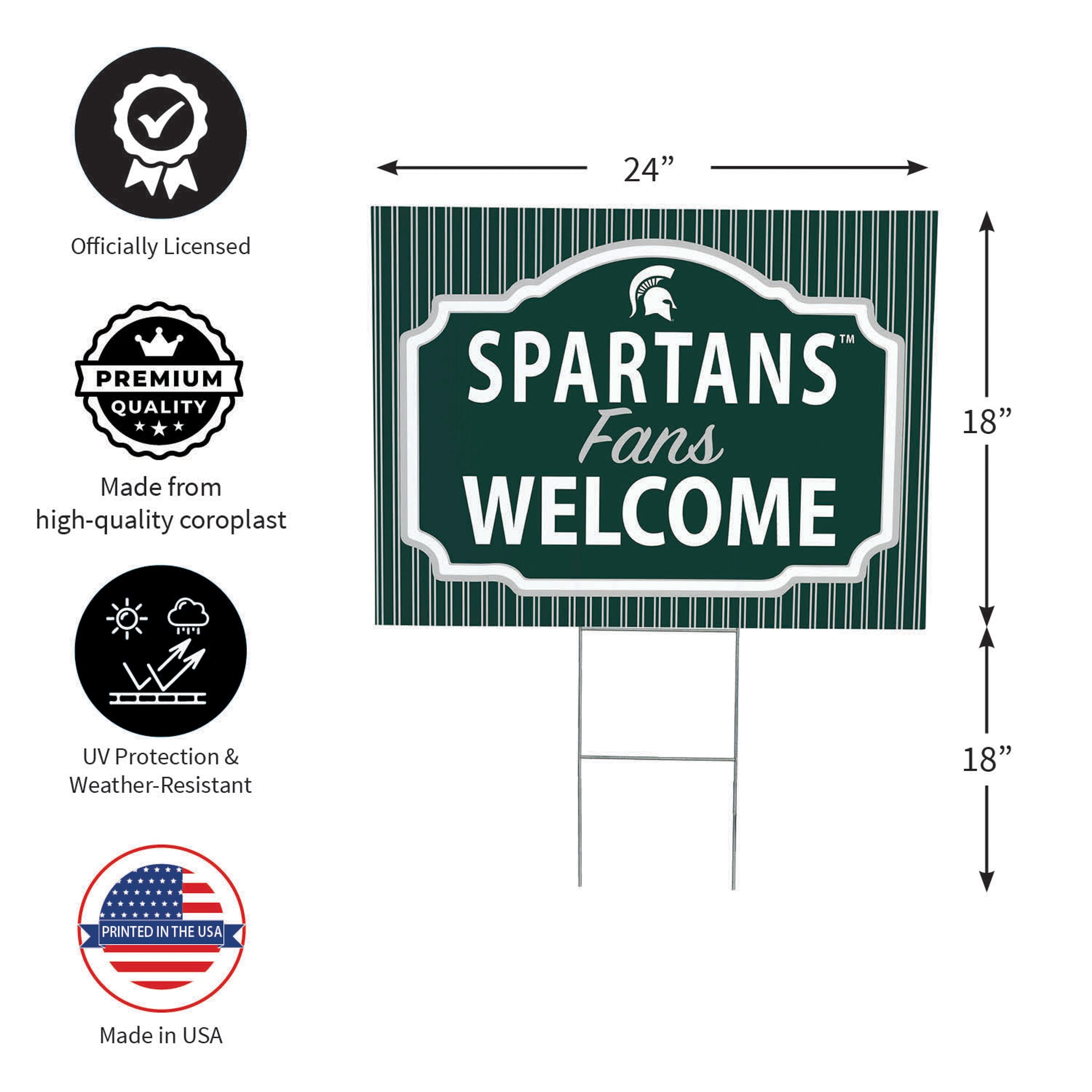 Michigan State University Coroplast Yard Sign, "Fans Welcome" - Sports Collectibles, Sports Memorabilia, Sports Fan Shop, Sports Gifts