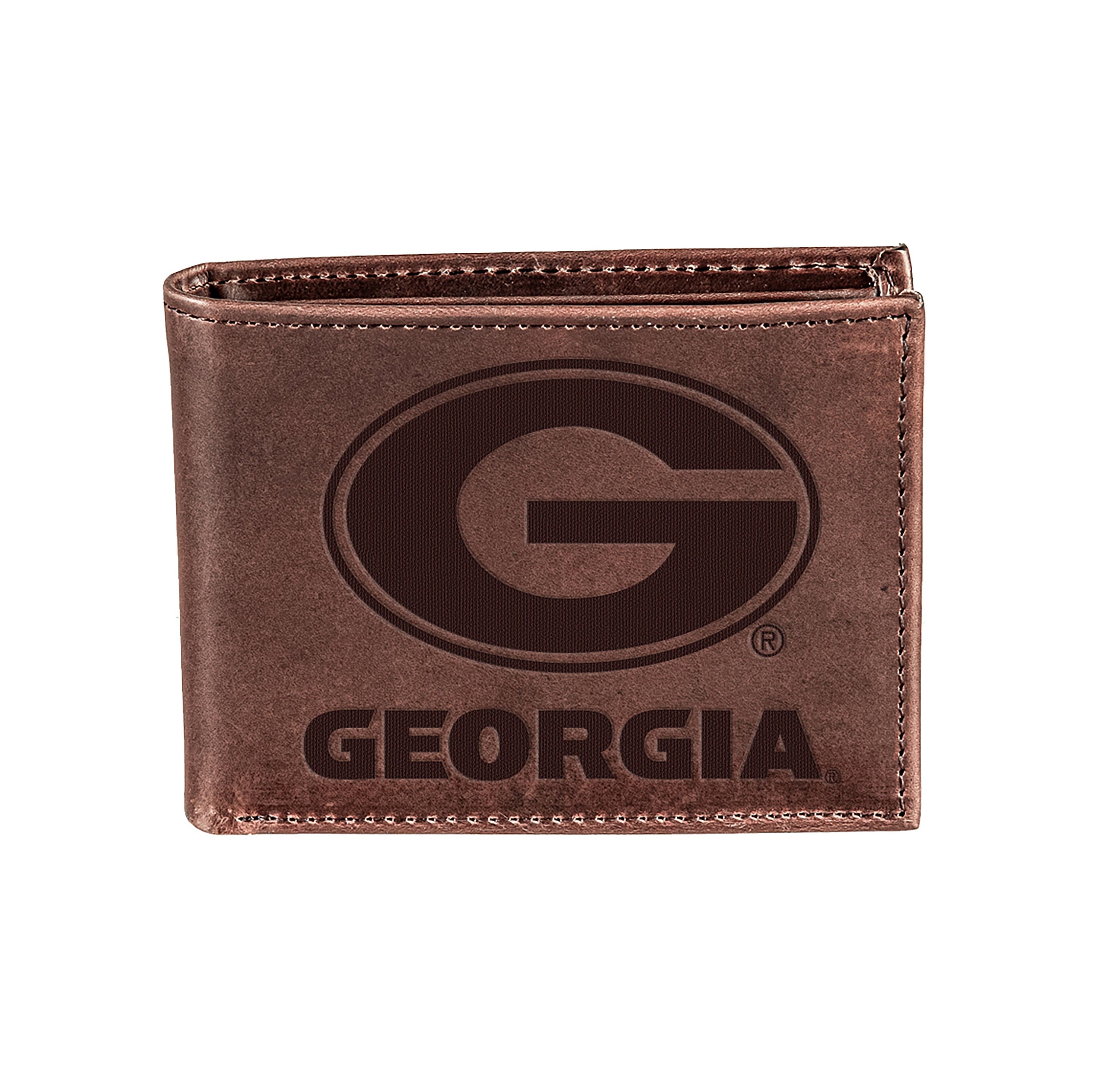 University of Georgia, Bi-Fold Wallet, Brown, CH, 100% Genuine Leather - Sports Collectibles, Sports Memorabilia, Sports Fan Shop, Sports Gifts