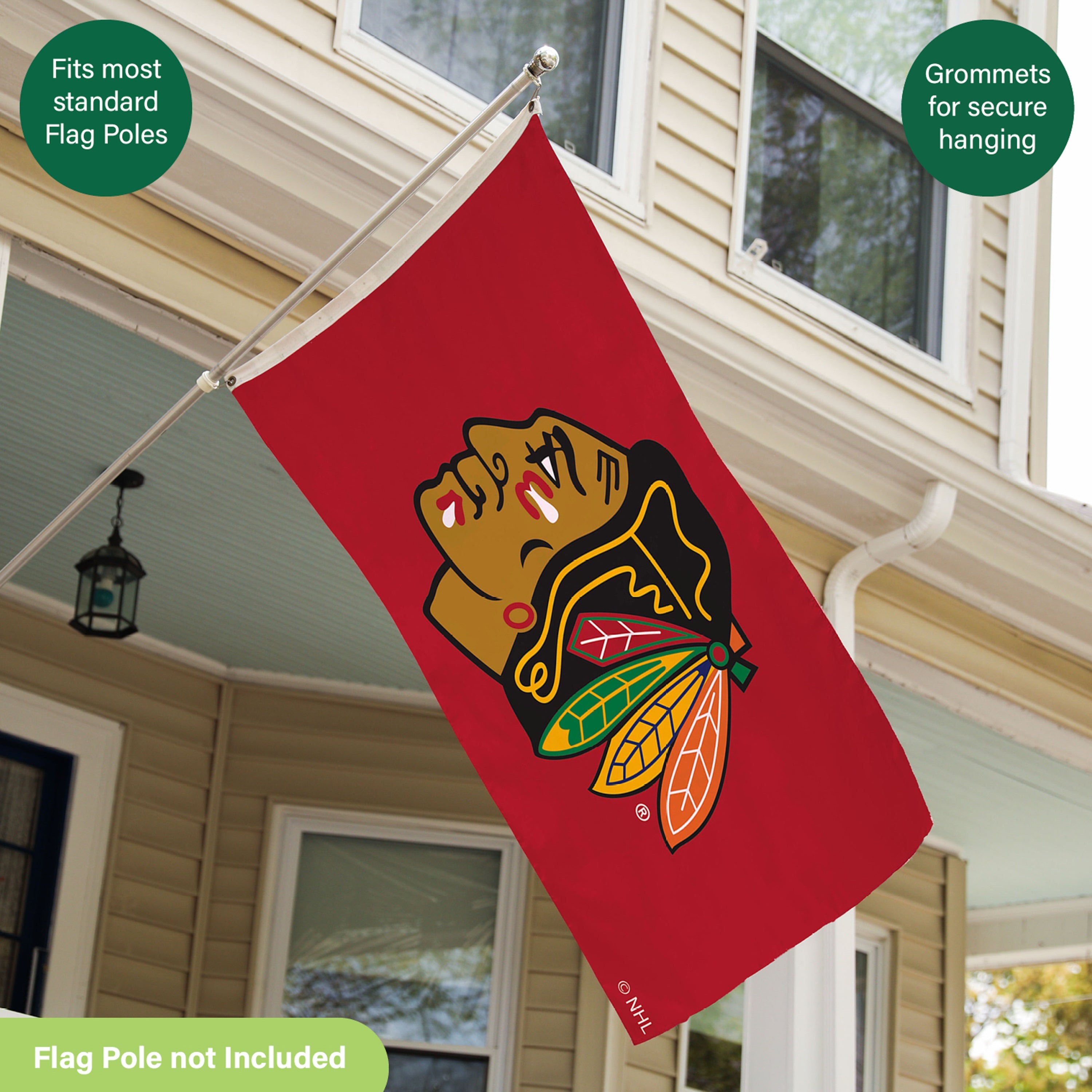 Chicago Blackhawks Single Sided Estate Flag with 2 Grommets, 3'x5' - Sports Gifts, Sports Memorabilia, Sports Collectibles, Fan Shop