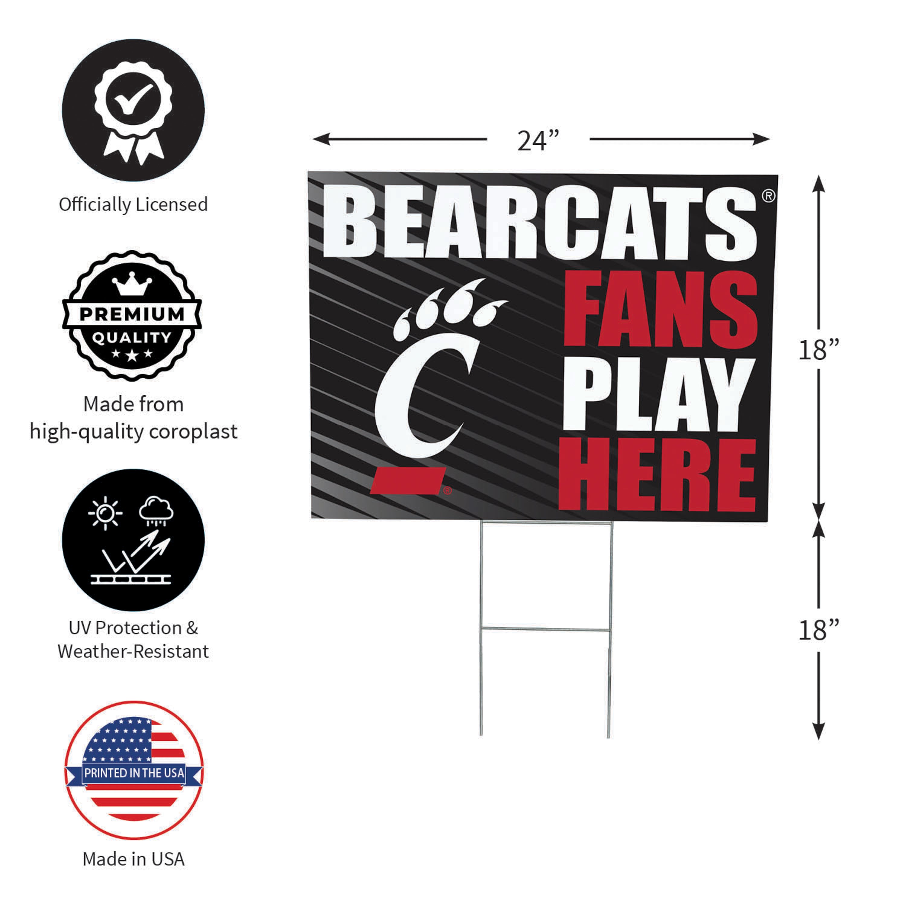 University of Cincinnati Coroplast Yard Sign "Fans Play Here" - Sports Collectibles, Sports Memorabilia, Sports Fan Shop, Sports Gifts