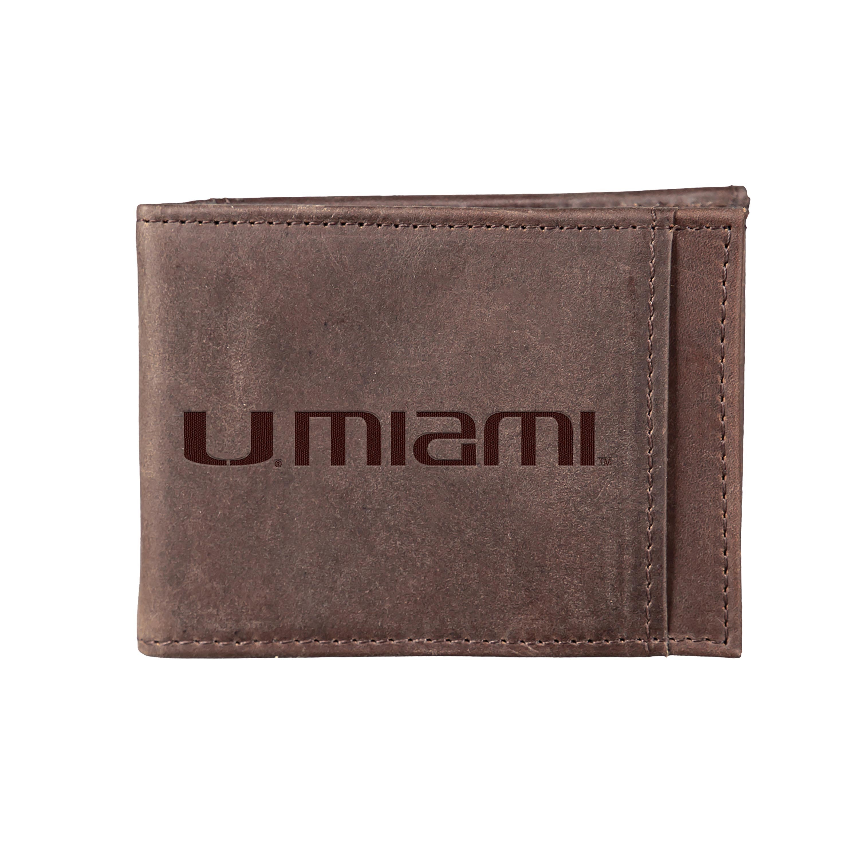 Front Pocket Wallet w/ RFID Blocking, University of Miami, Brown - Sports Collectibles, Sports Memorabilia, Sports Fan Shop, Sports Gifts
