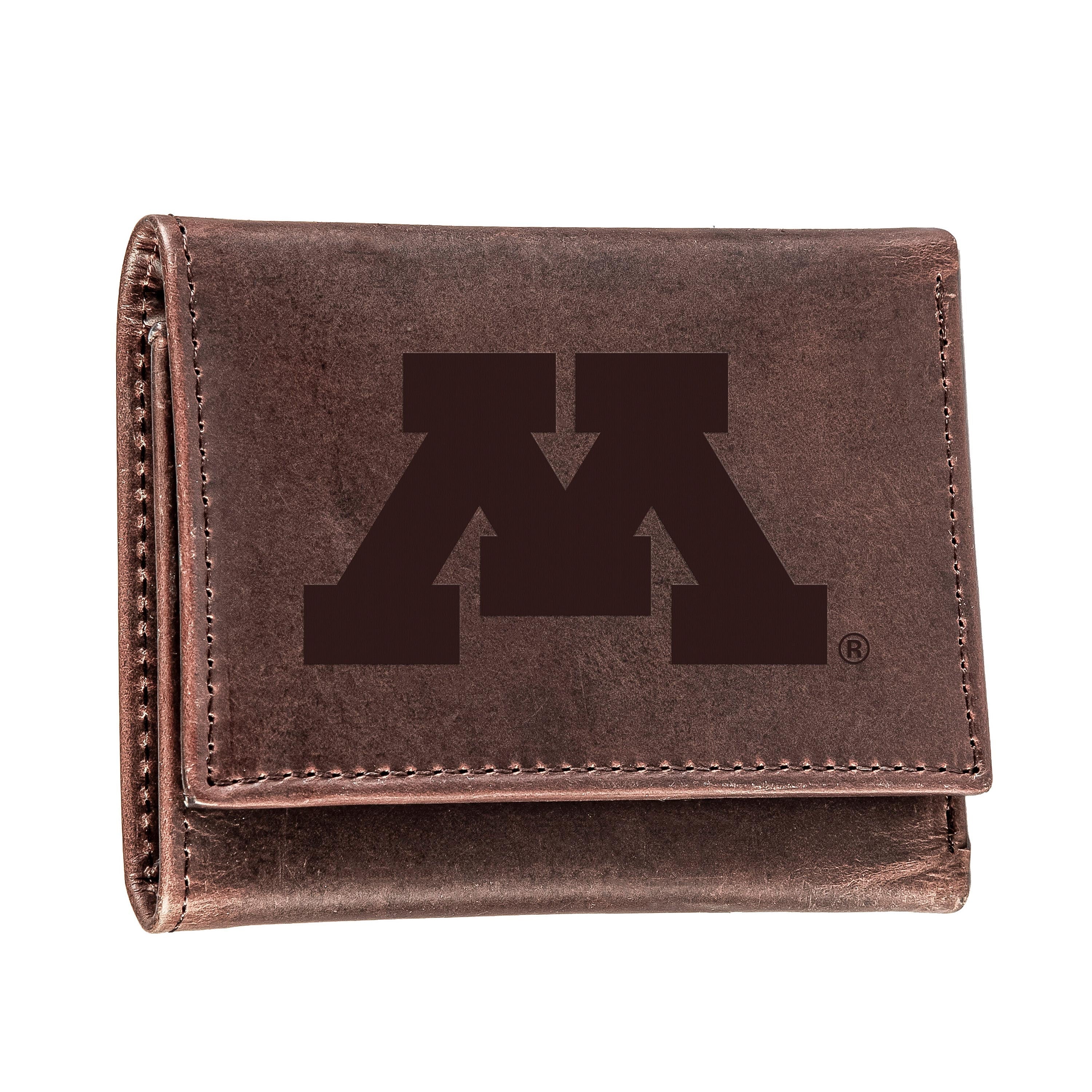 University of Minnesota, Tri-Fold Wallet, Brown, CH, 100% Genuine Leather - Sports Collectibles, Sports Memorabilia, Sports Fan Shop, Sports Gifts
