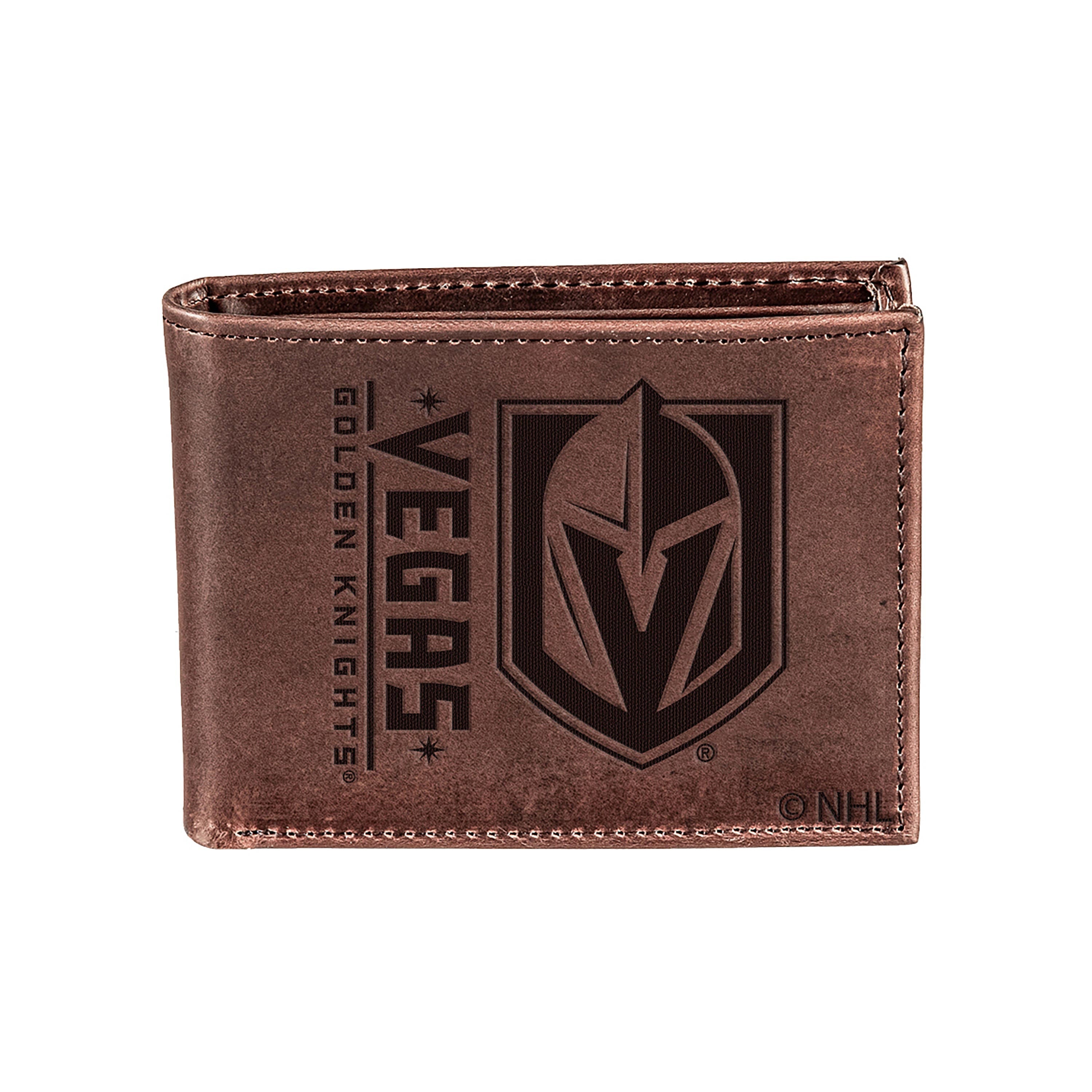 Vegas Golden Knights, Bi-Fold Wallet, Brown, CH, 100% Genuine Leather - Sports Collectibles, Sports Memorabilia, Sports Fan Shop, Sports Gifts