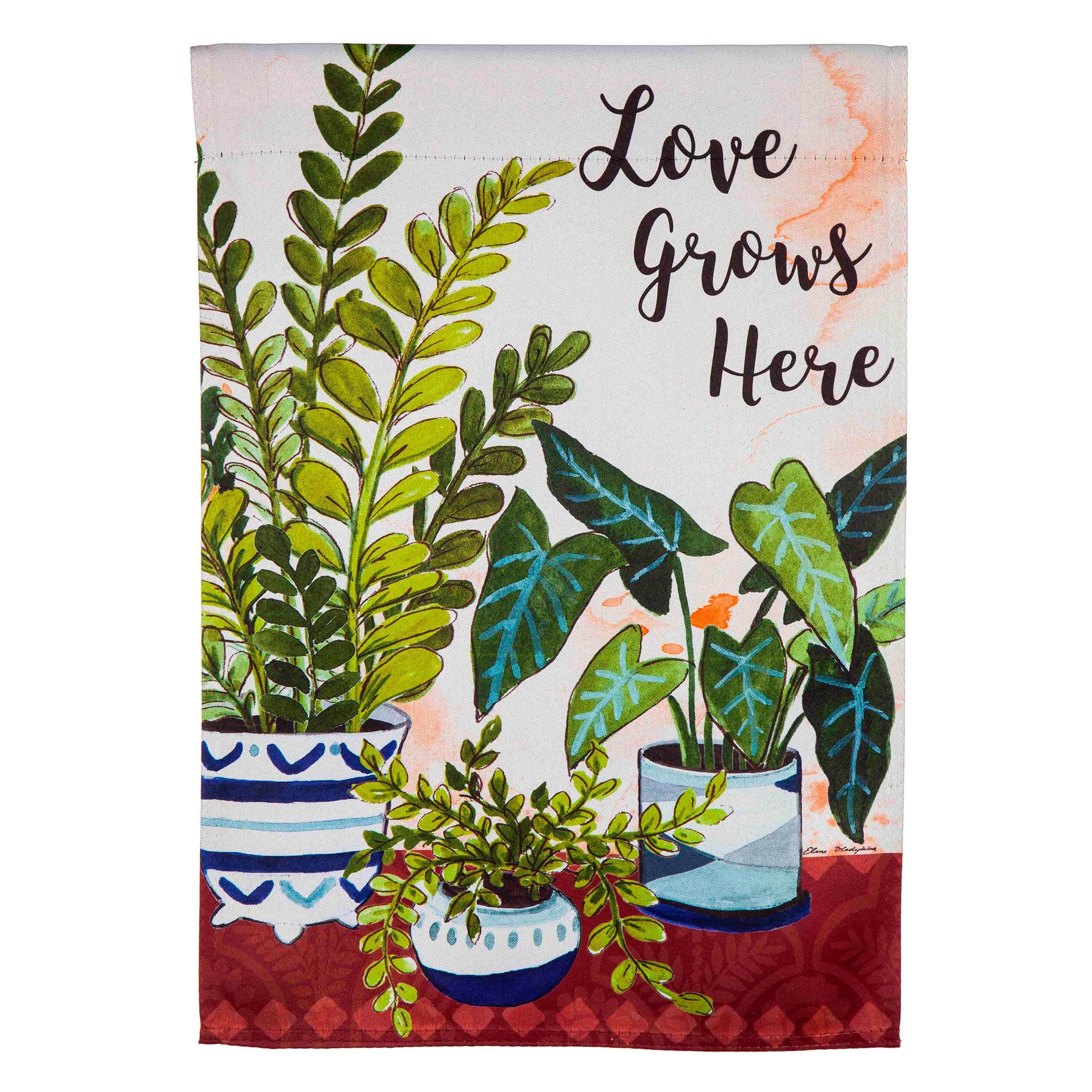 Love Grows Here Houseplants Suede House Flag - Sports Collectibles, Sports Memorabilia, Sports Fan Shop, Sports Gifts