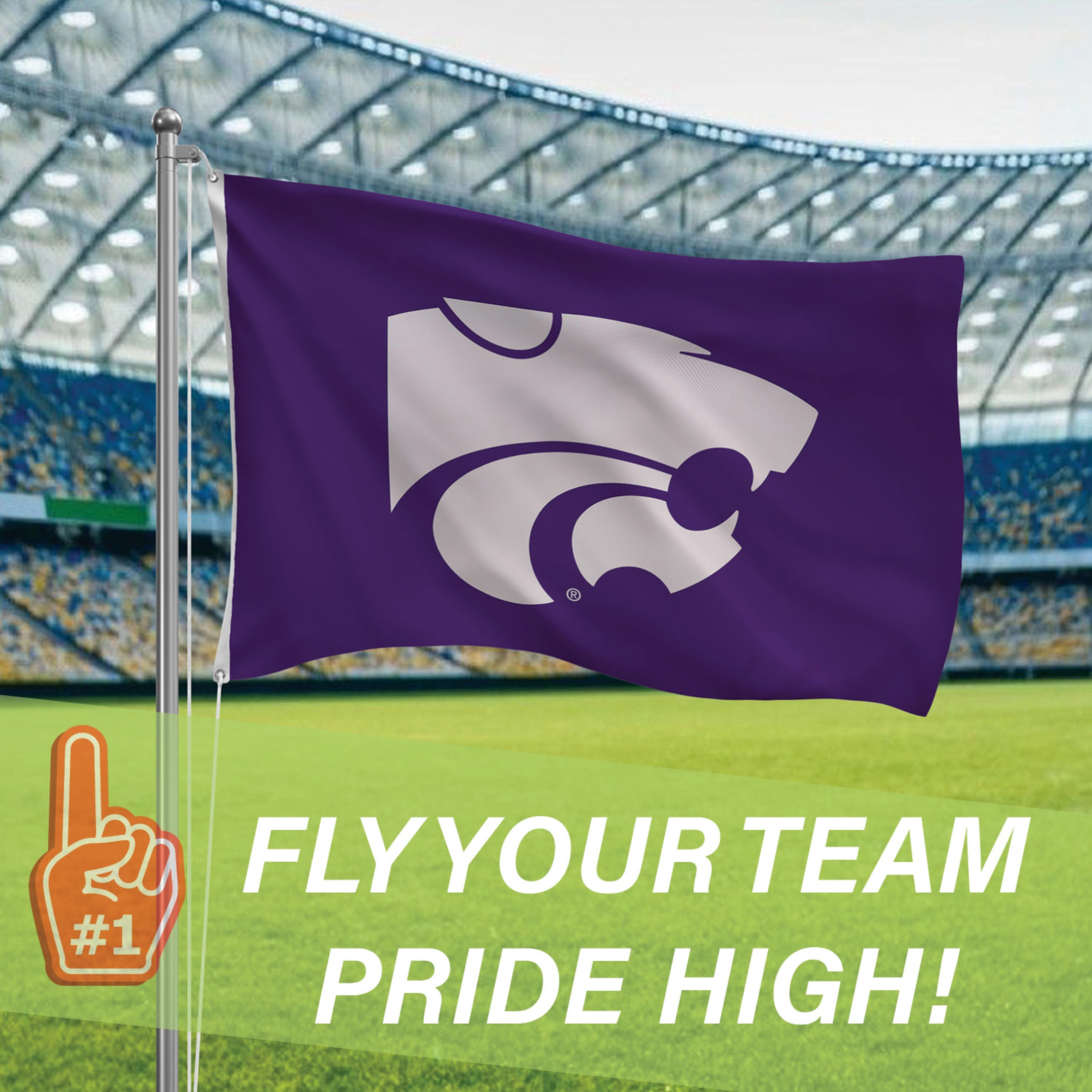 Kansas State University Single Sided Estate Flag with 2 Grommets, 3'x5' - Sports Gifts, Sports Memorabilia, Sports Collectibles, Fan Shop
