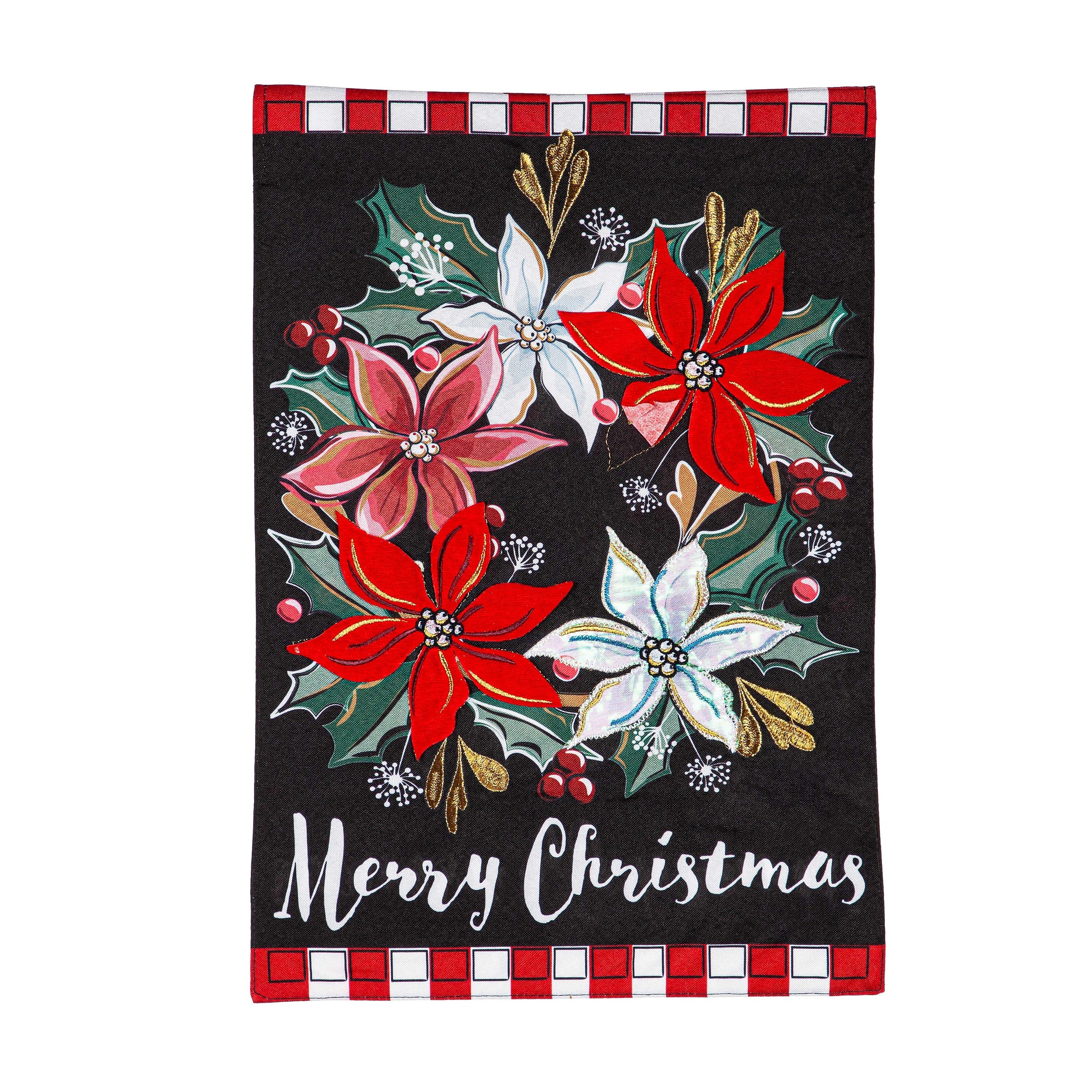 Poinsettia Wreath Linen Garden Flag - Sports Gifts, Sports Memorabilia, Sports Collectibles, Fan Shop