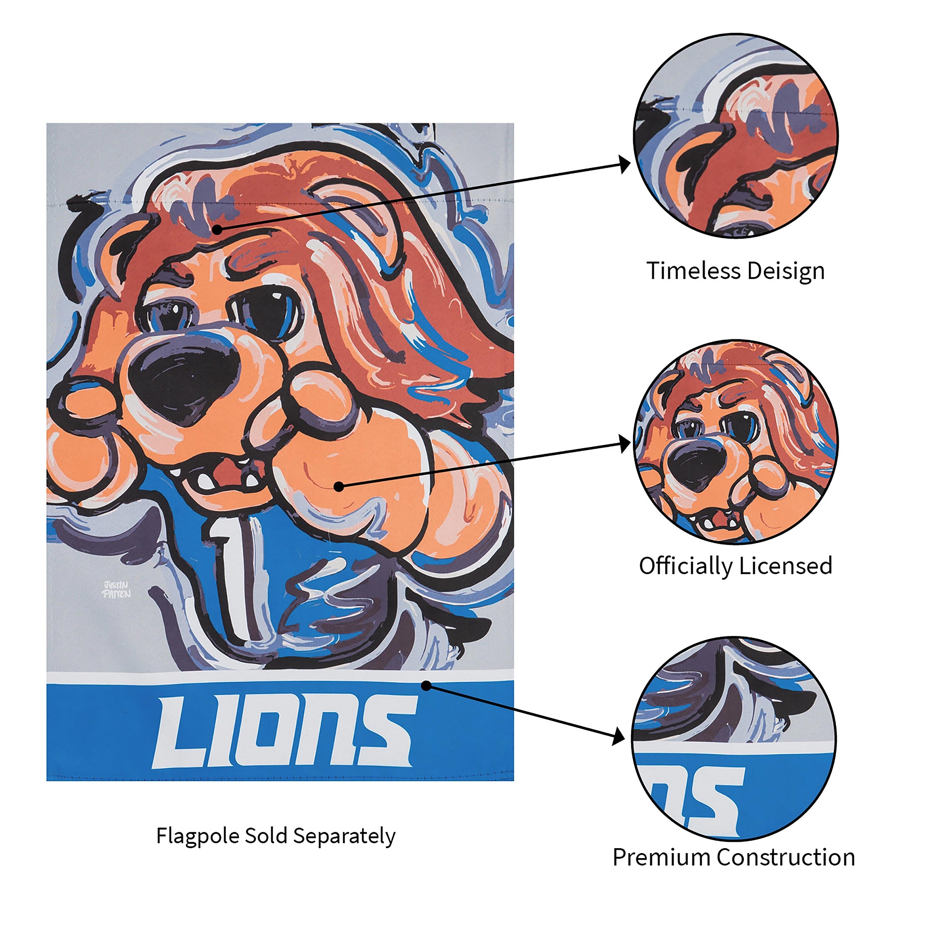 Detroit Lions Justin Patten Suede Garden Flag - Sports Collectibles, Sports Memorabilia, Sports Fan Shop, Sports Gifts