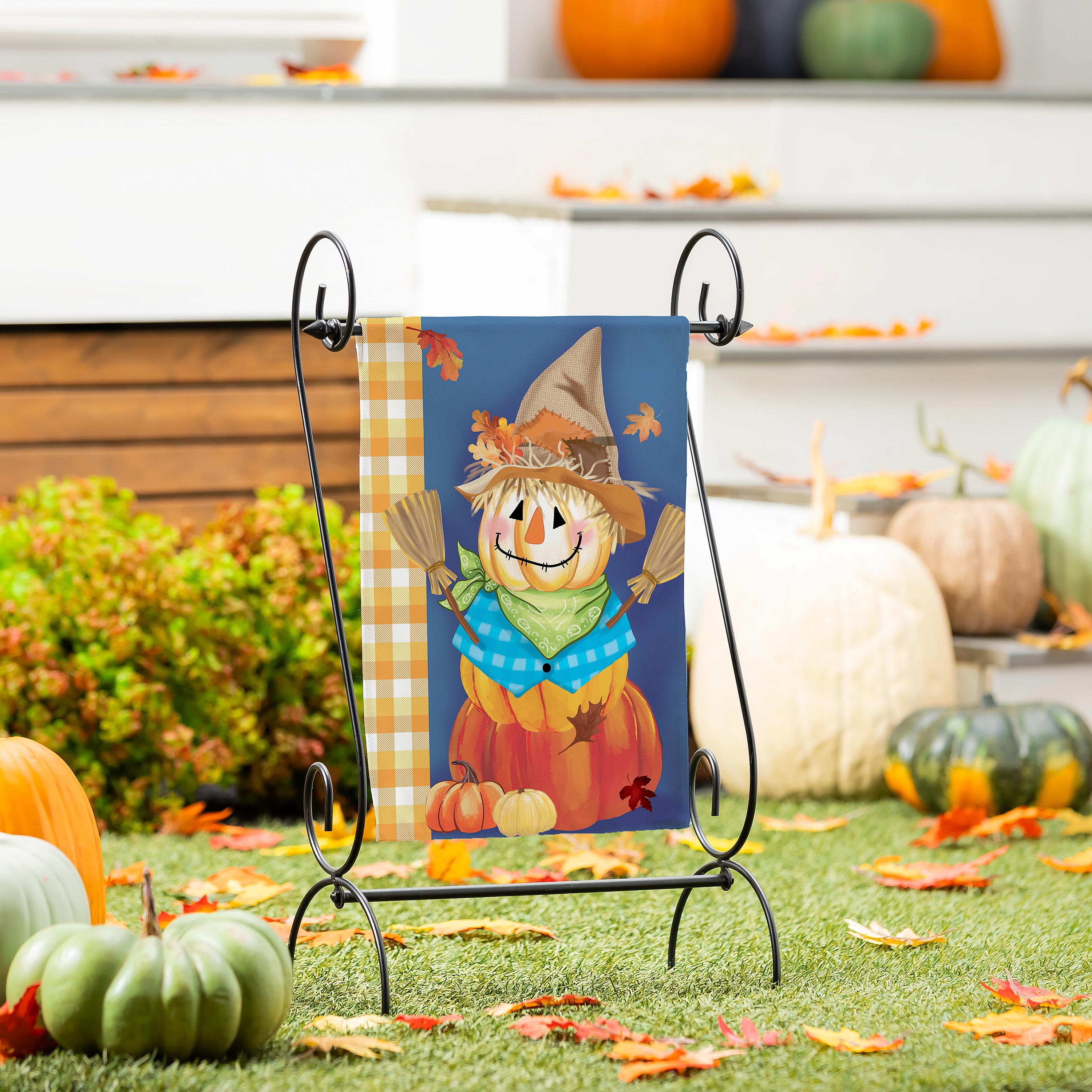 Scarecrow Pumpkin Stack Suede Garden Flag - Sports Collectibles, Sports Memorabilia, Sports Fan Shop, Sports Gifts