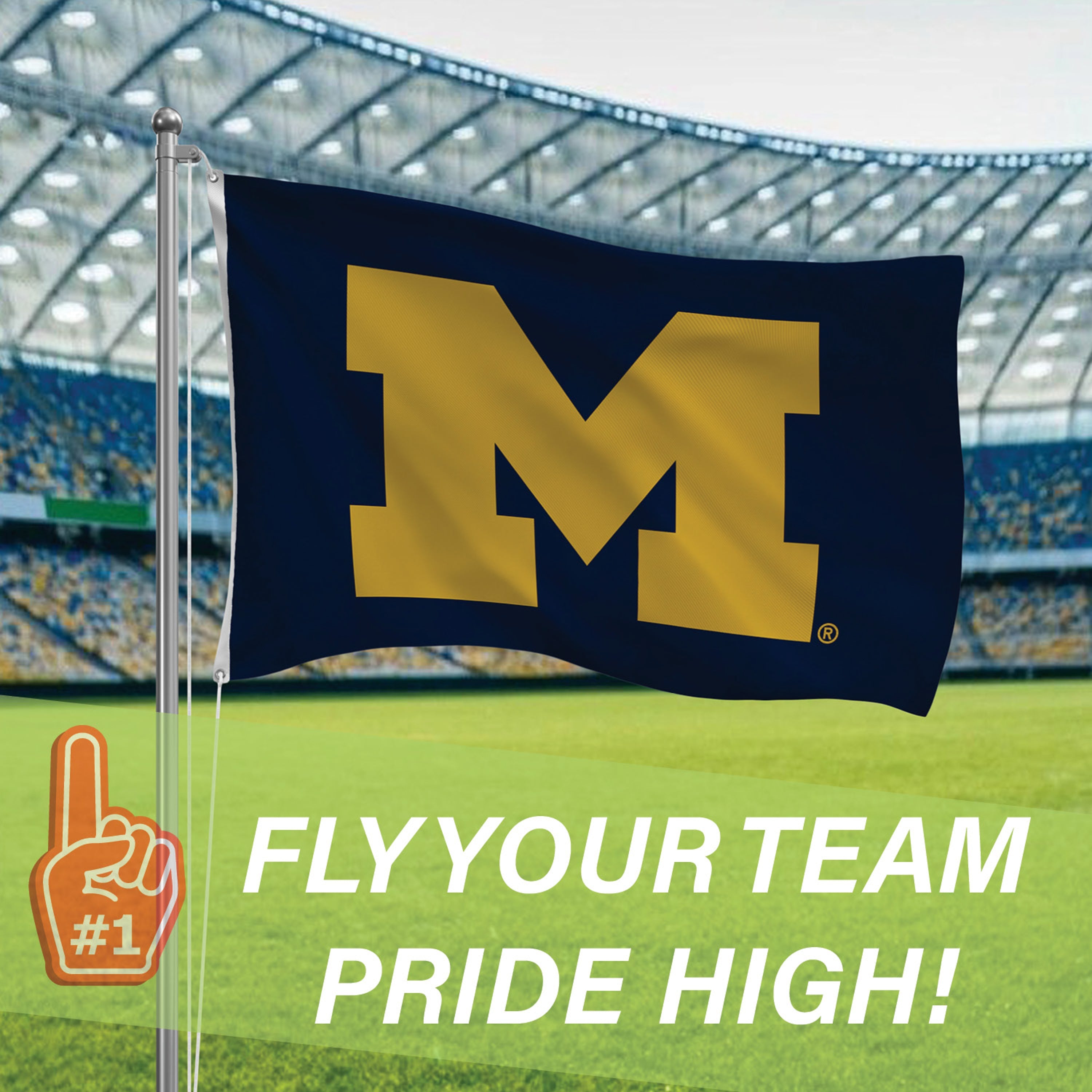 3'x5' Single Sided Flag w/ 2 Grommets, University Of Michigan - Sports Gifts, Sports Memorabilia, Sports Collectibles, Fan Shop