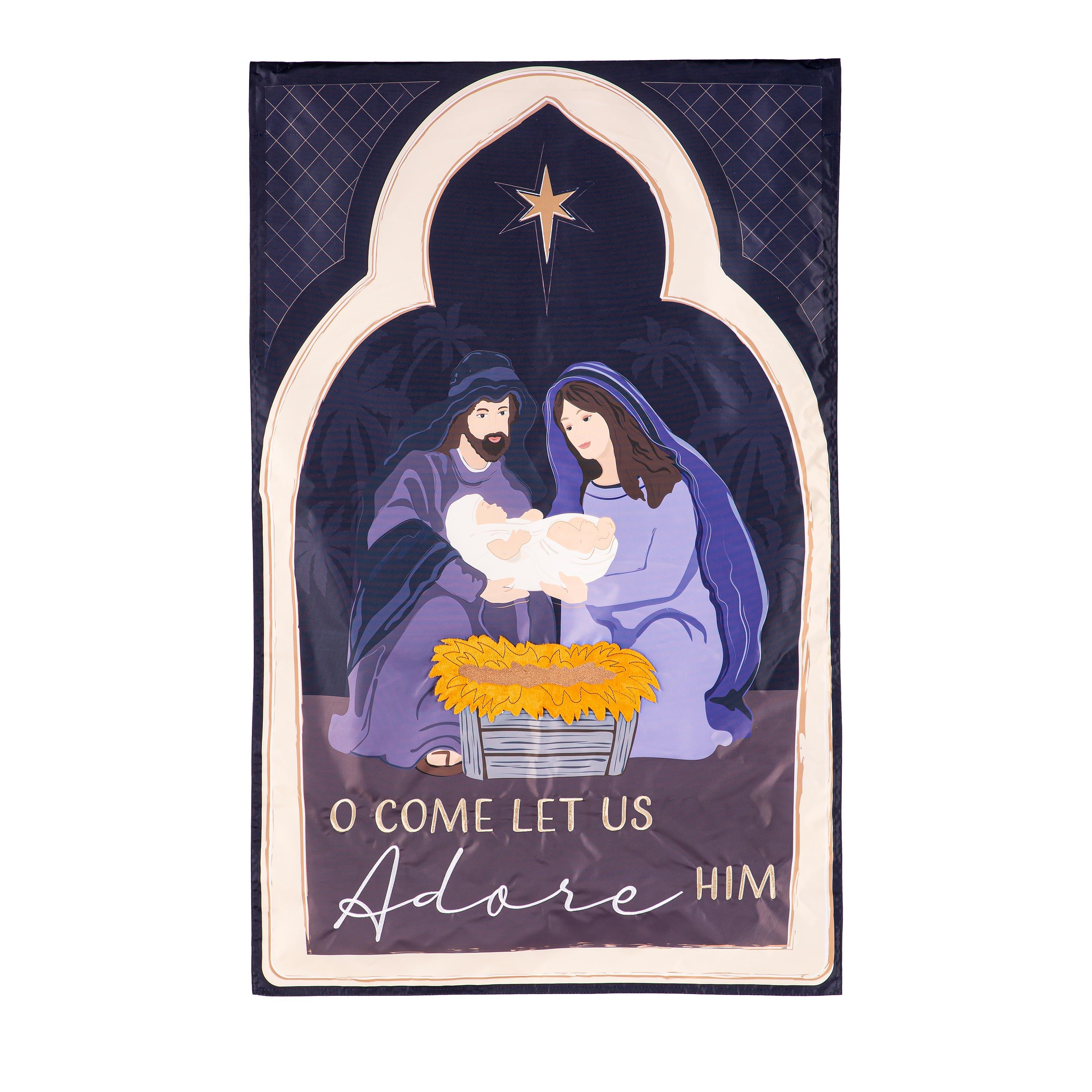 Come Let Us Adore Him Applique House Flag - Sports Collectibles, Sports Memorabilia, Sports Fan Shop, Sports Gifts
