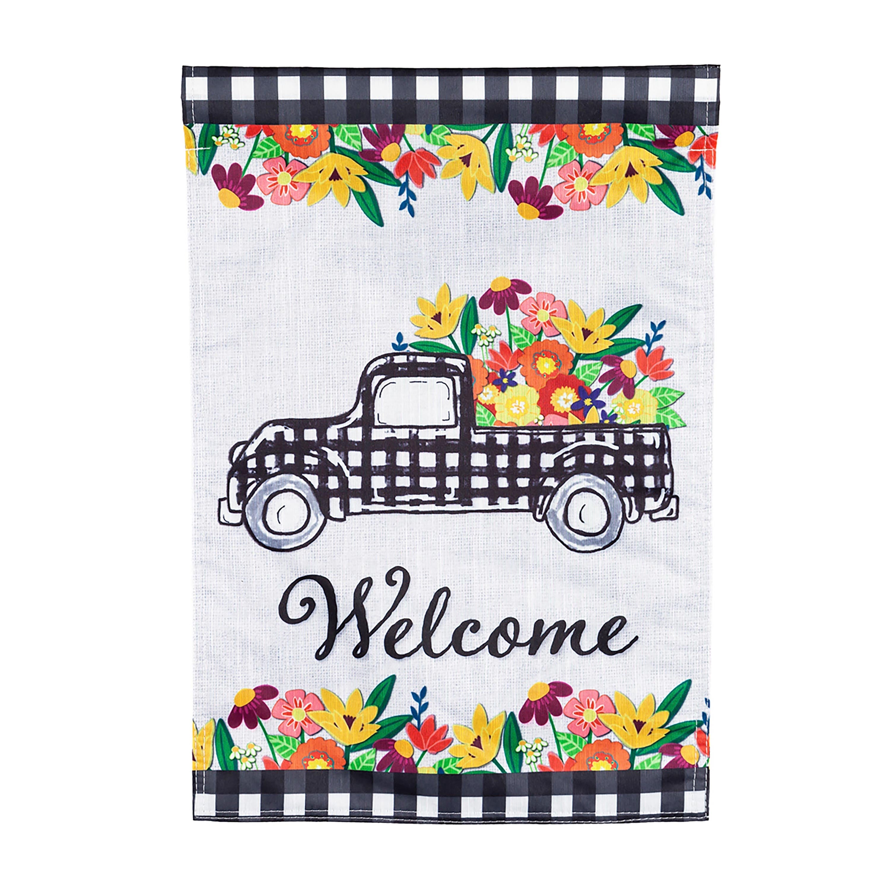 Plaid Truck Floral Garden Strié Flag - Sports Collectibles, Sports Memorabilia, Sports Fan Shop, Sports Gifts