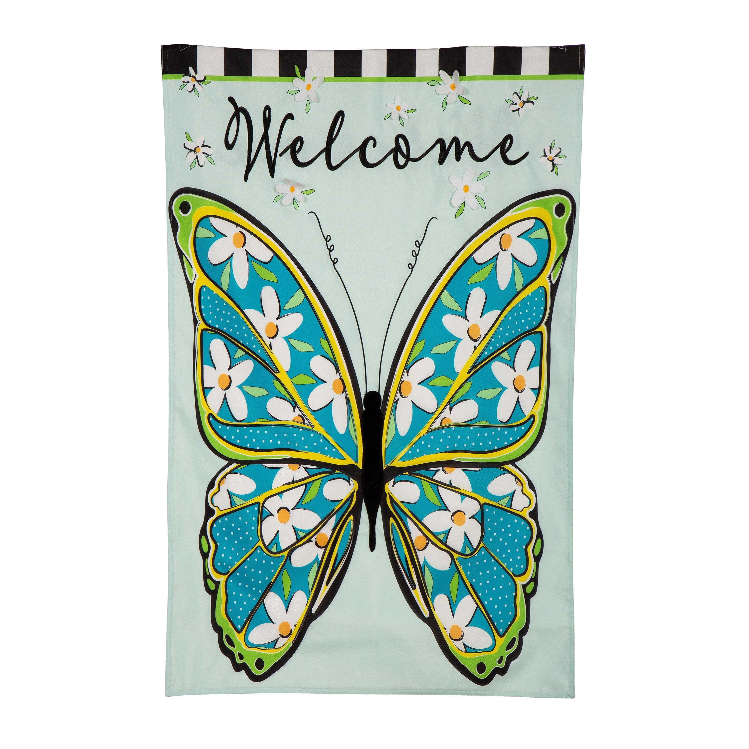 Floral Butterfly Welcome Linen House Flag - Sports Collectibles, Sports Memorabilia, Sports Fan Shop, Sports Gifts