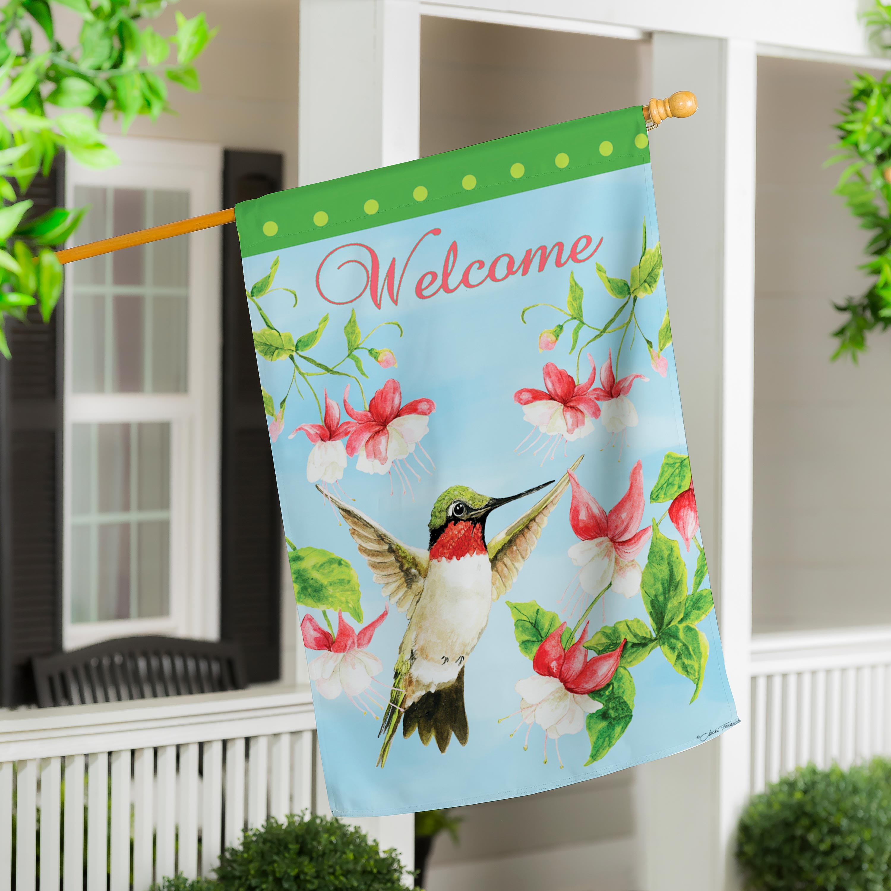 Hummingbird and Flowers Lustre House Flag - Sports Collectibles, Sports Memorabilia, Sports Fan Shop, Sports Gifts