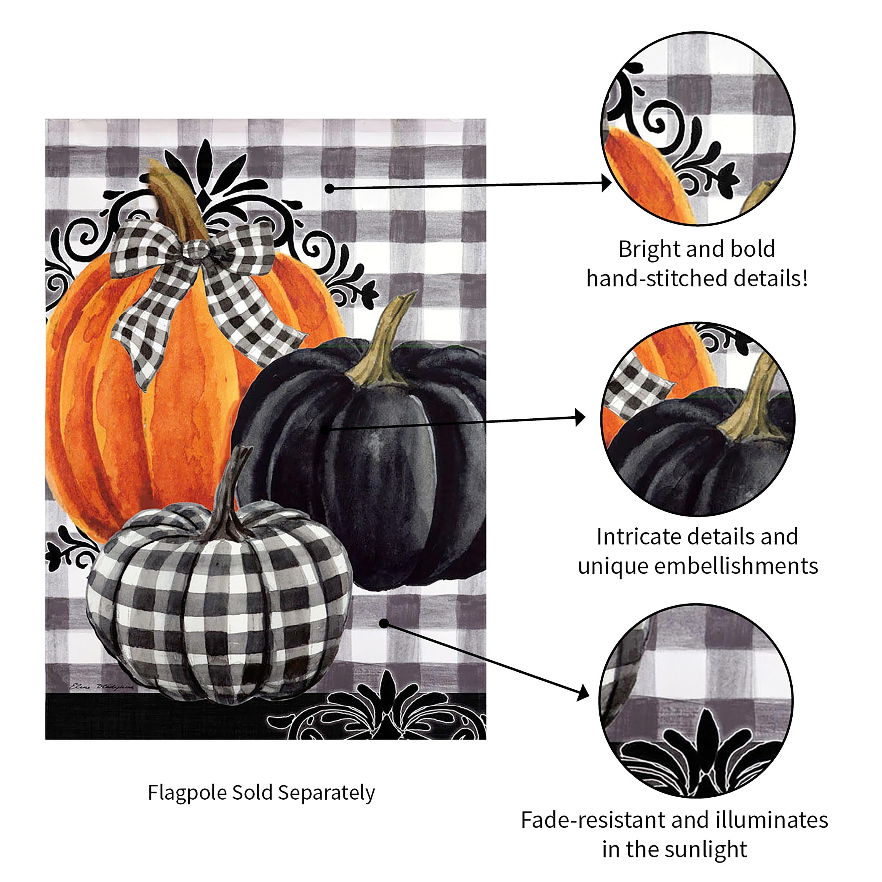 Pumpkin Check Garden Suede Flag - Sports Collectibles, Sports Memorabilia, Sports Fan Shop, Sports Gifts