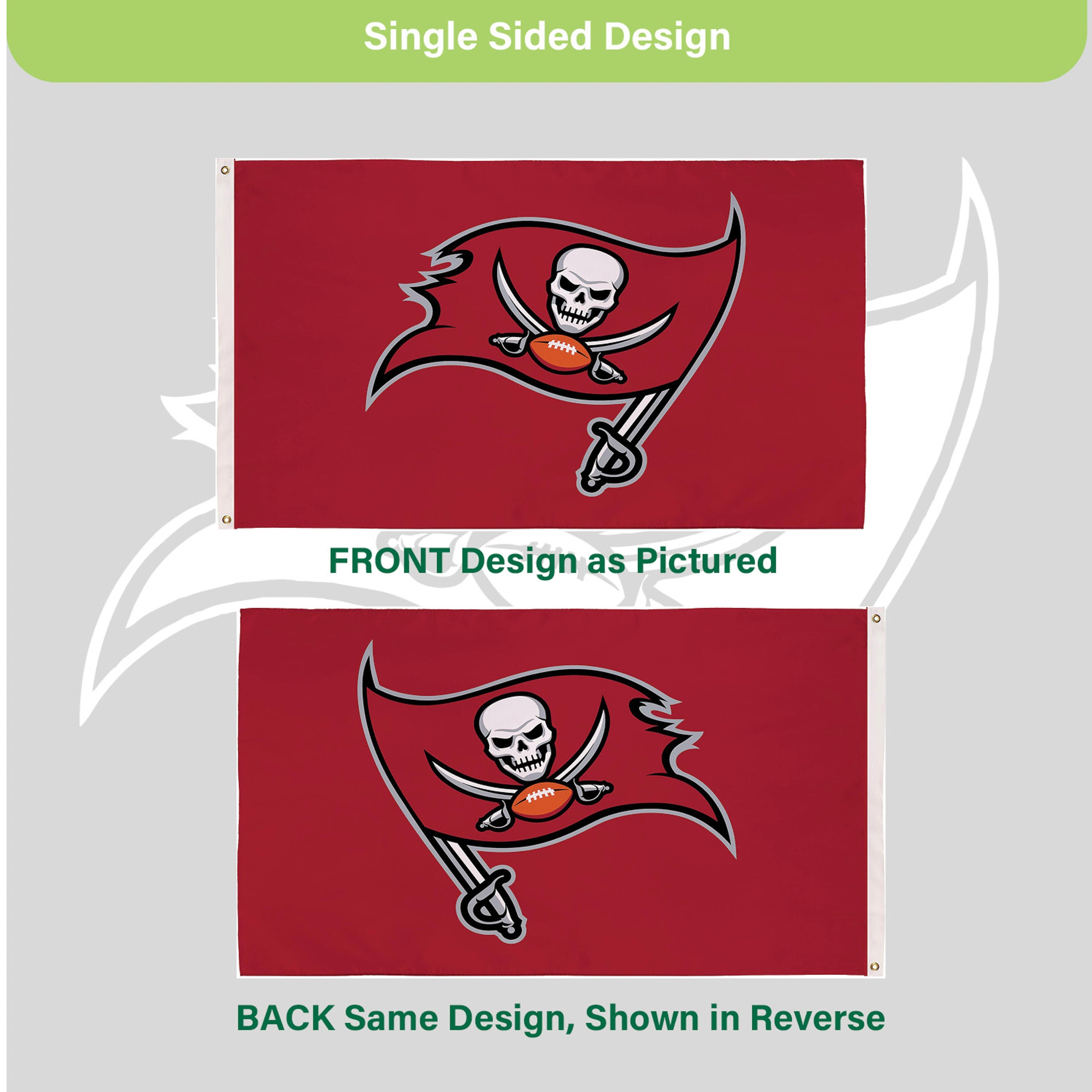 3'x5' Single Sided Flag w/ 2 Grommets, Tampa Bay Buccaneers - Sports Gifts, Sports Memorabilia, Sports Collectibles, Fan Shop