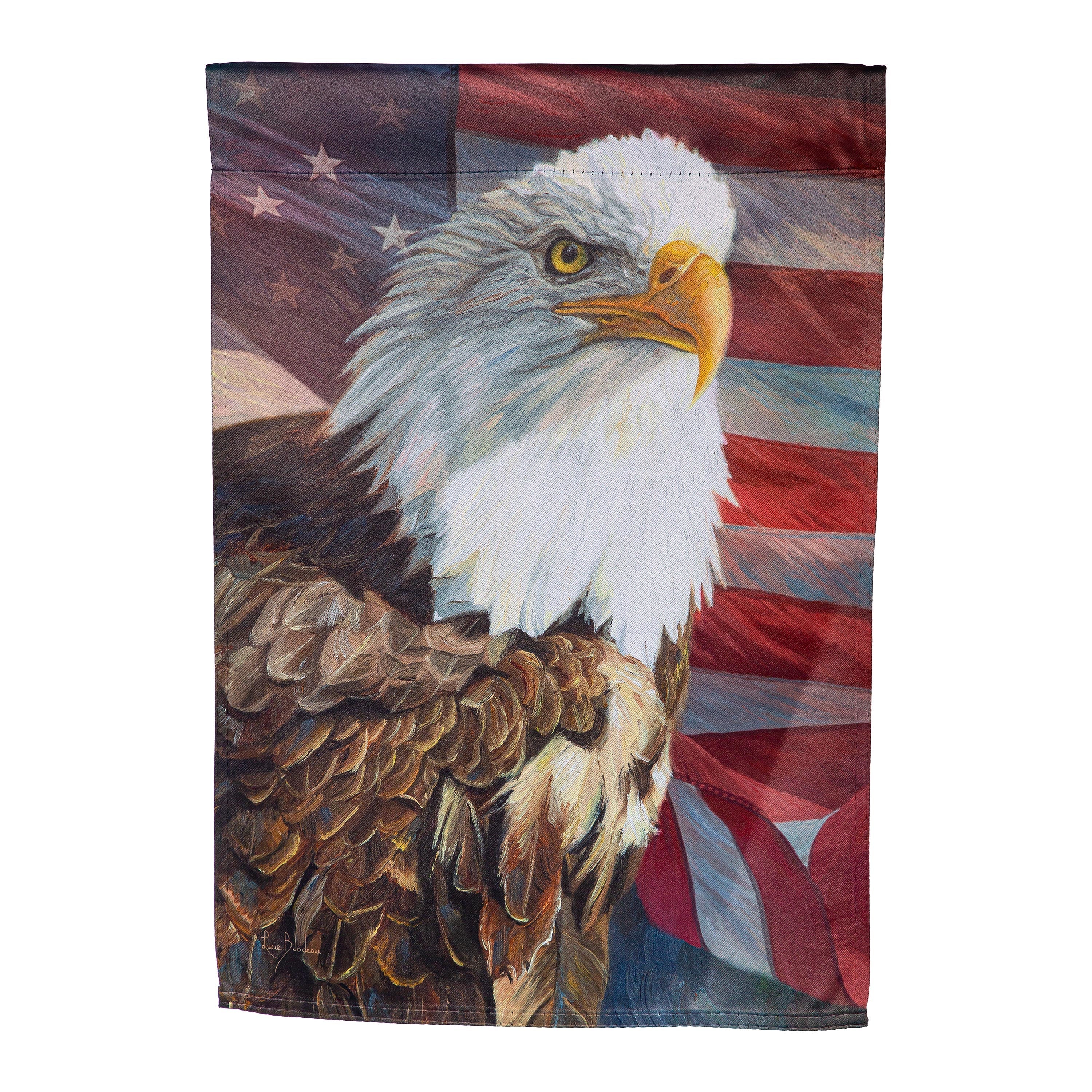 Portrait of An Eagle with American Flag Suede Garden Flag - Sports Collectibles, Sports Memorabilia, Sports Fan Shop, Sports Gifts