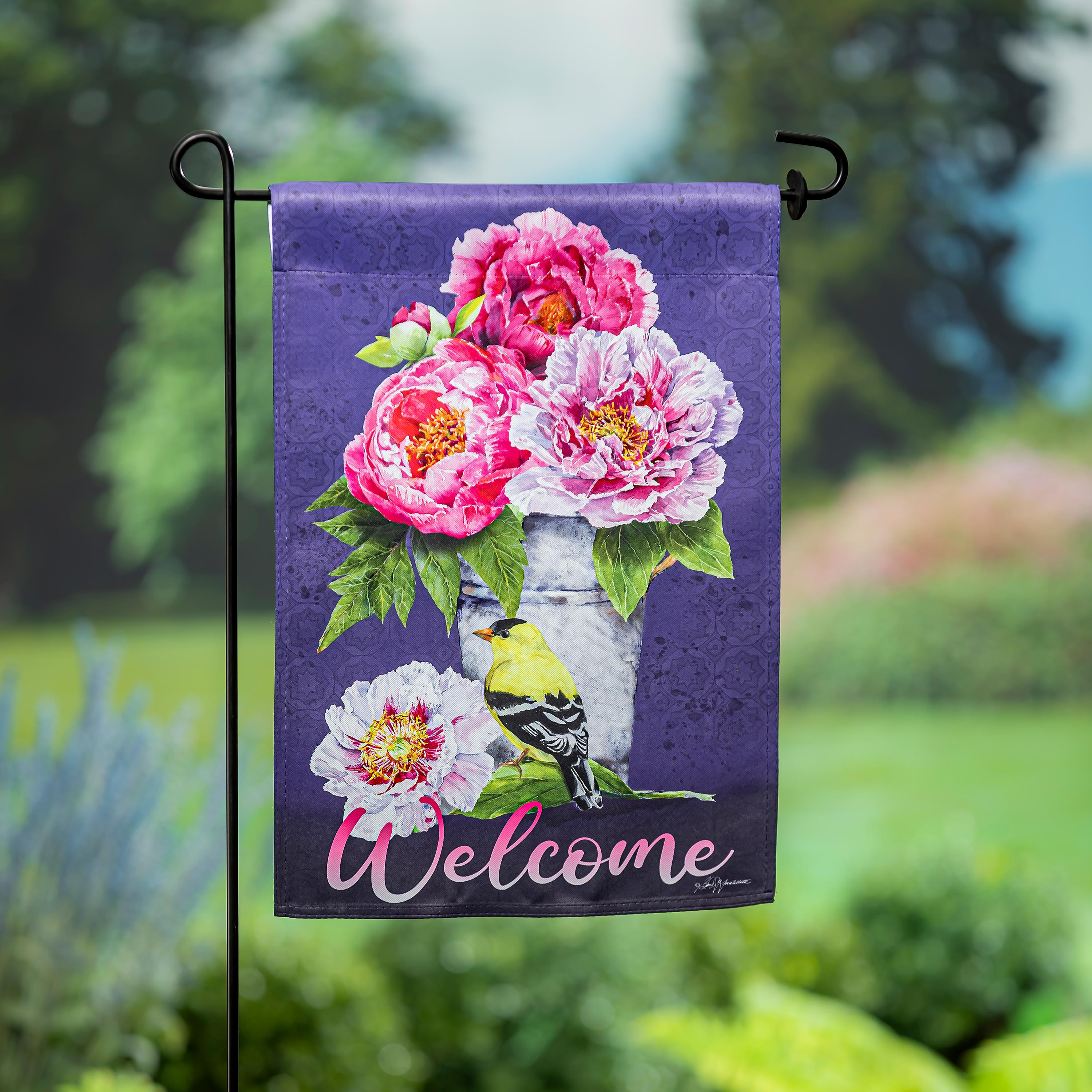 Bucket of Peonies Suede Garden Flag - Sports Collectibles, Sports Memorabilia, Sports Fan Shop, Sports Gifts