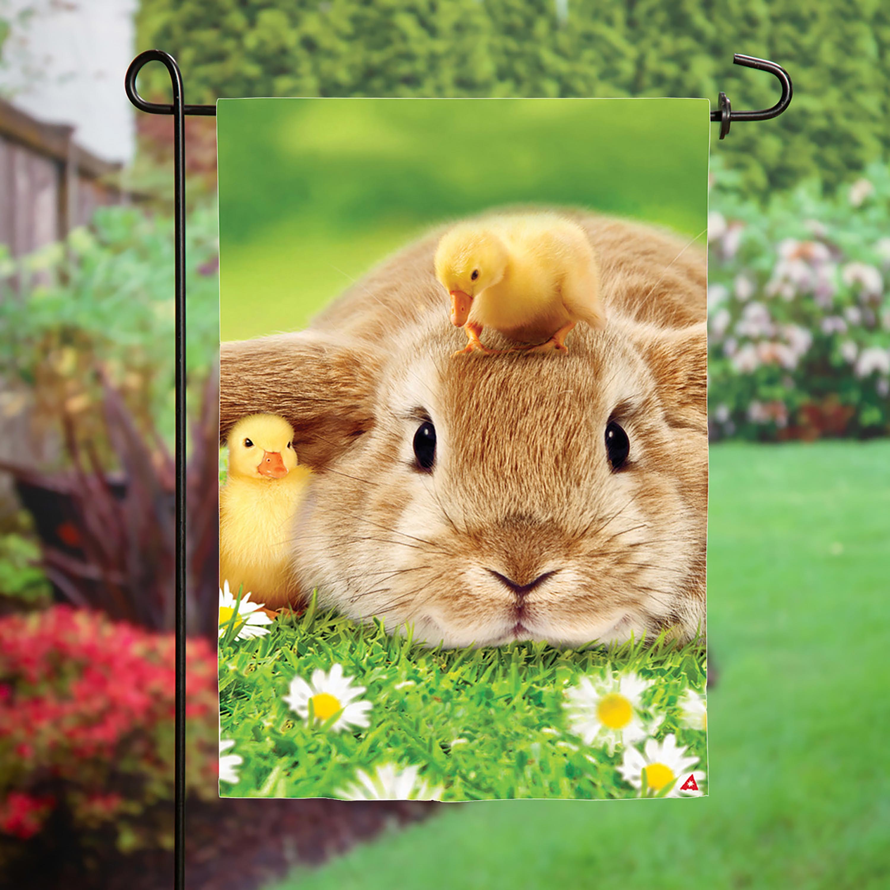 Bunny and Duckling Lustre Garden Flag - Sports Collectibles, Sports Memorabilia, Sports Fan Shop, Sports Gifts