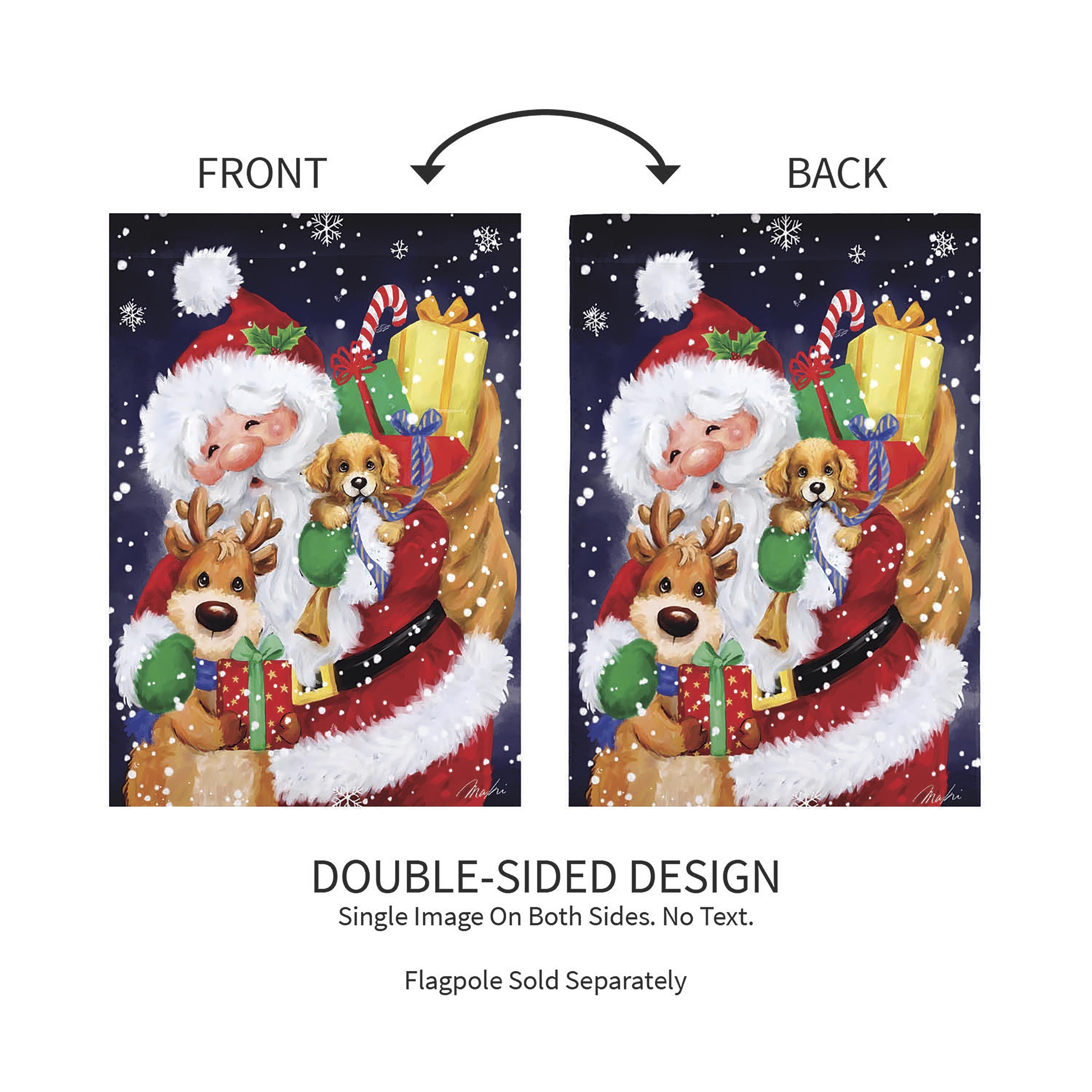 Santa, Reindeer and Puppy Suede Garden Flag - Sports Collectibles, Sports Memorabilia, Sports Fan Shop, Sports Gifts