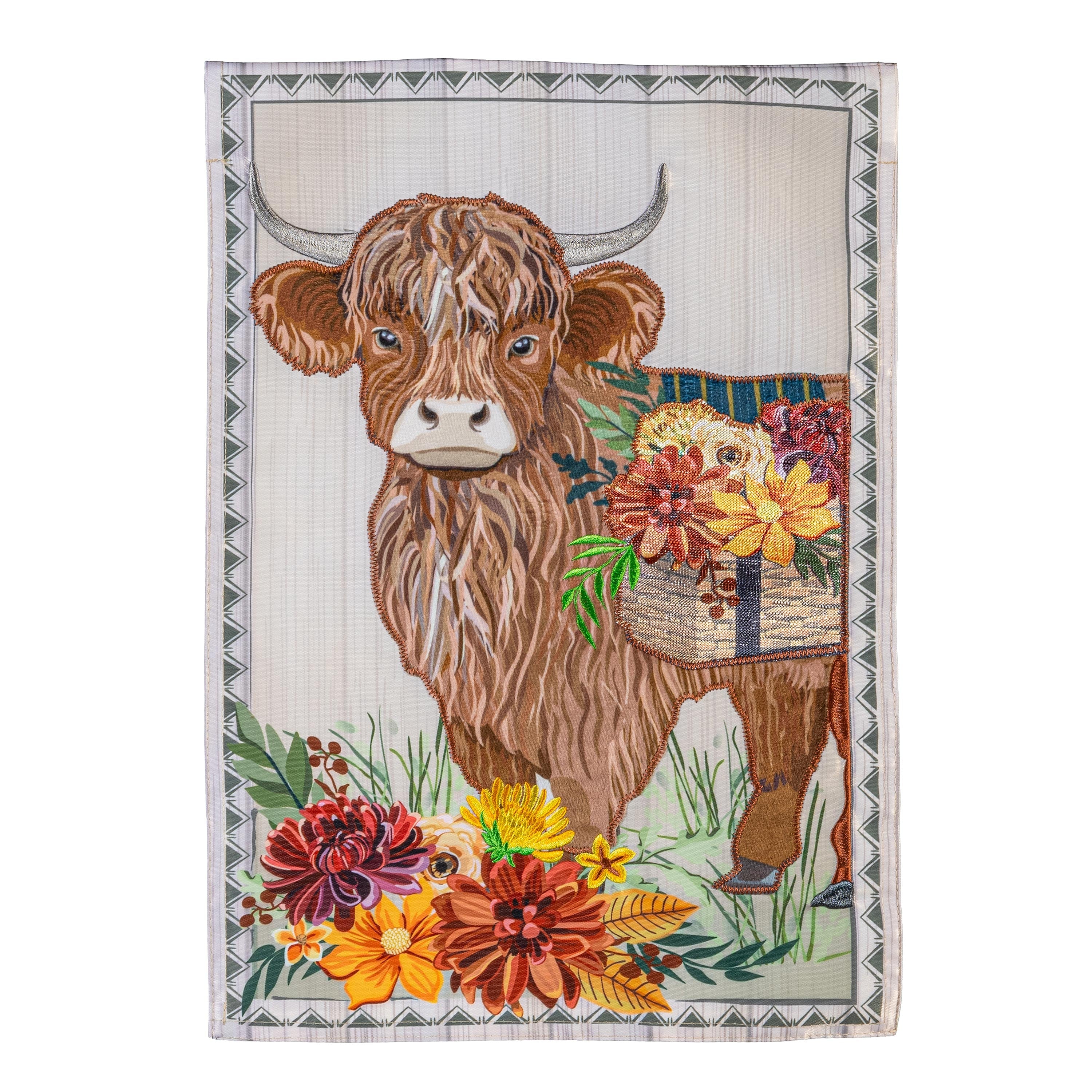 Highland Cow Fall Floral Applique Garden Flag - Sports Collectibles, Sports Memorabilia, Sports Fan Shop, Sports Gifts
