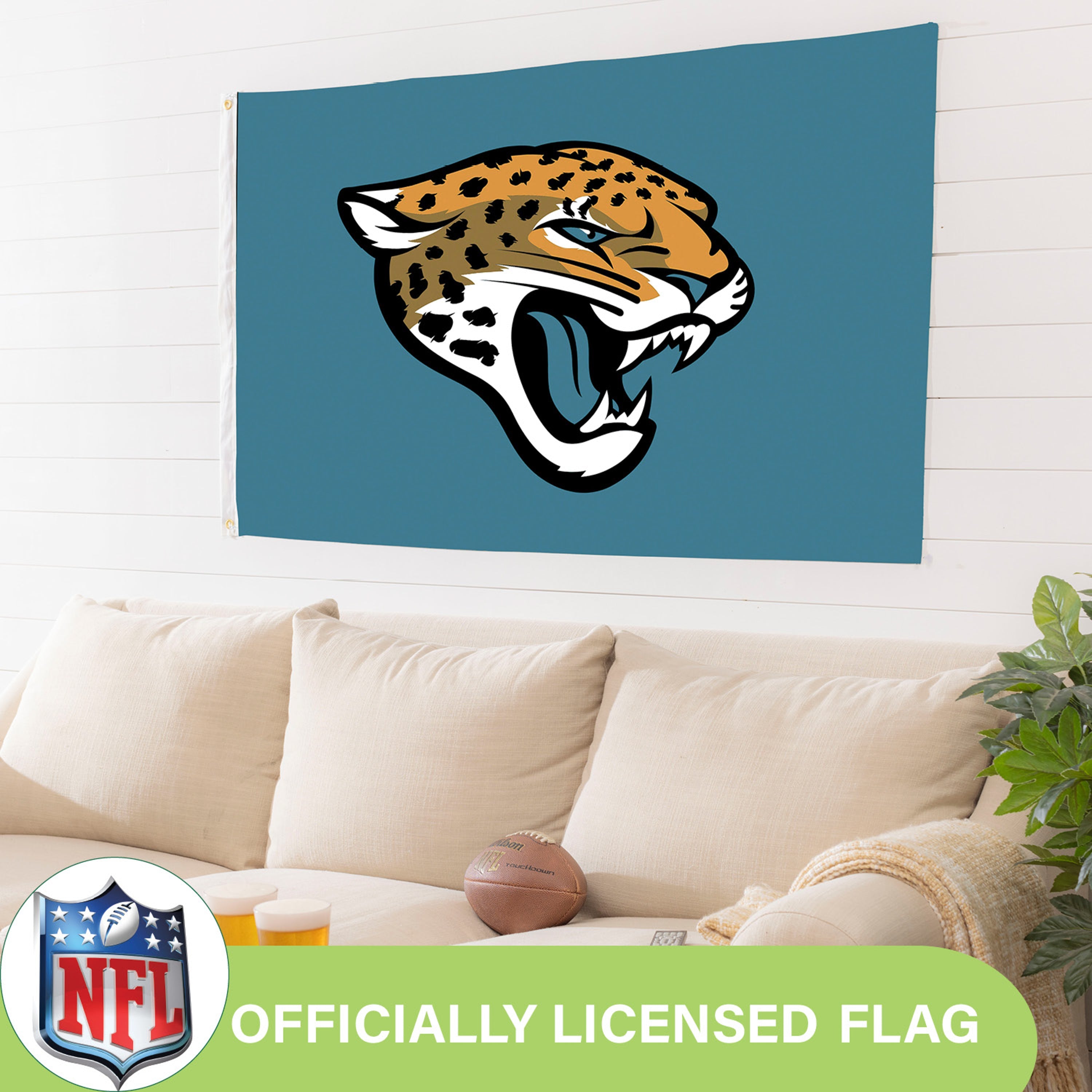 Jacksonville Jaguars Single Sided Flag w/ 2 Grommets, 3'x5' - Sports Gifts, Sports Memorabilia, Sports Collectibles, Fan Shop