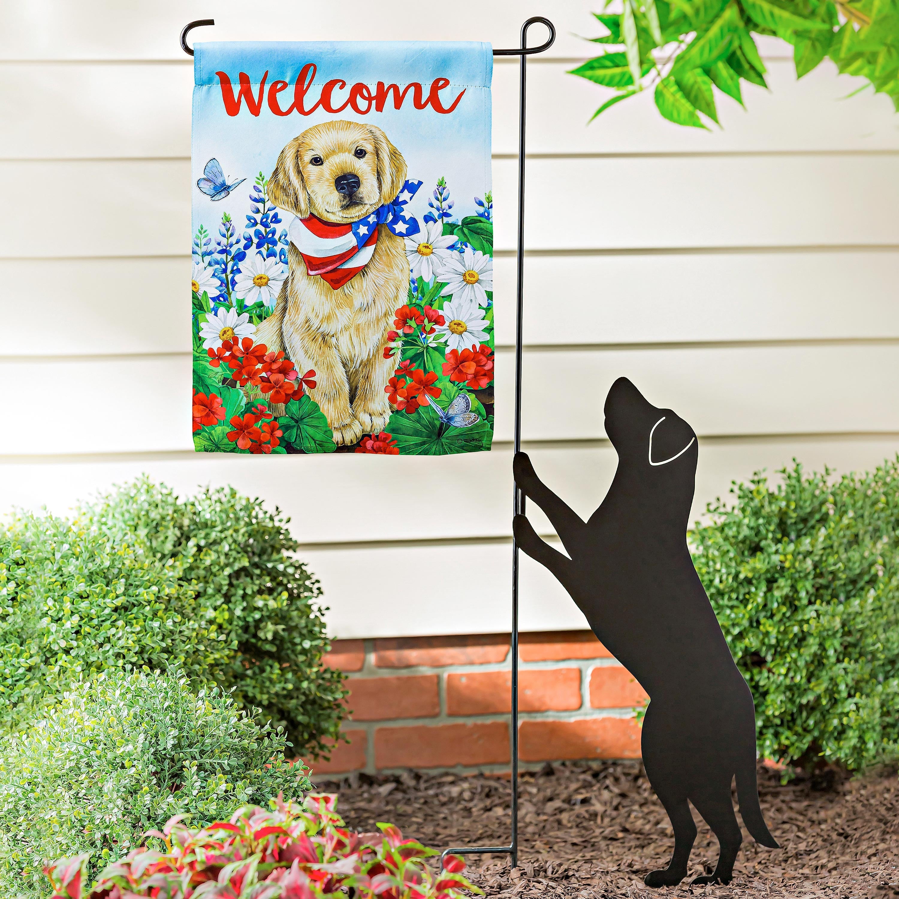 Dog with Patriotic Bandana Garden Suede Flag - Sports Collectibles, Sports Memorabilia, Sports Fan Shop, Sports Gifts