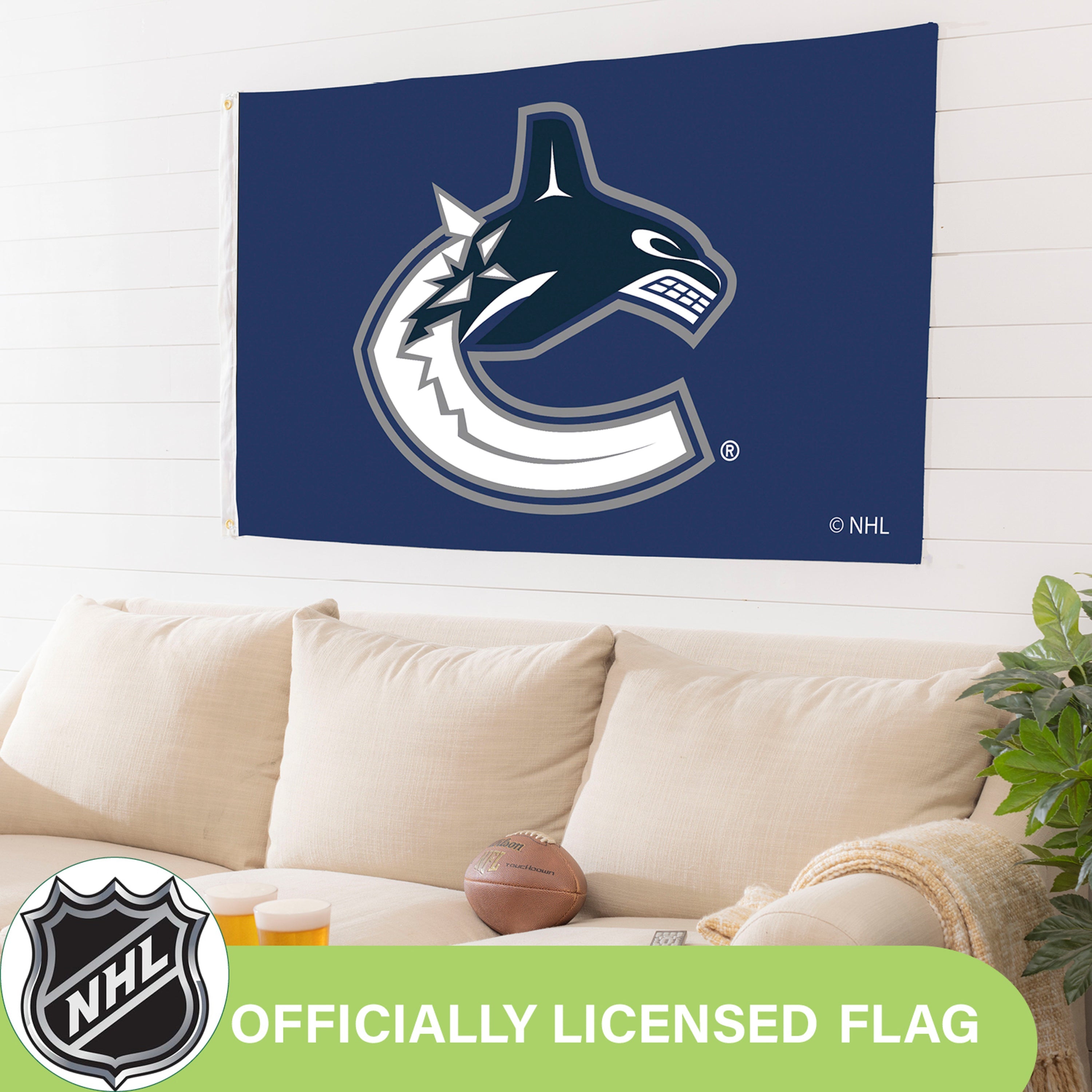 Vancouver Canucks Single Sided Flag w/ 2 Grommets, 3'x5' - Sports Gifts, Sports Memorabilia, Sports Collectibles, Fan Shop