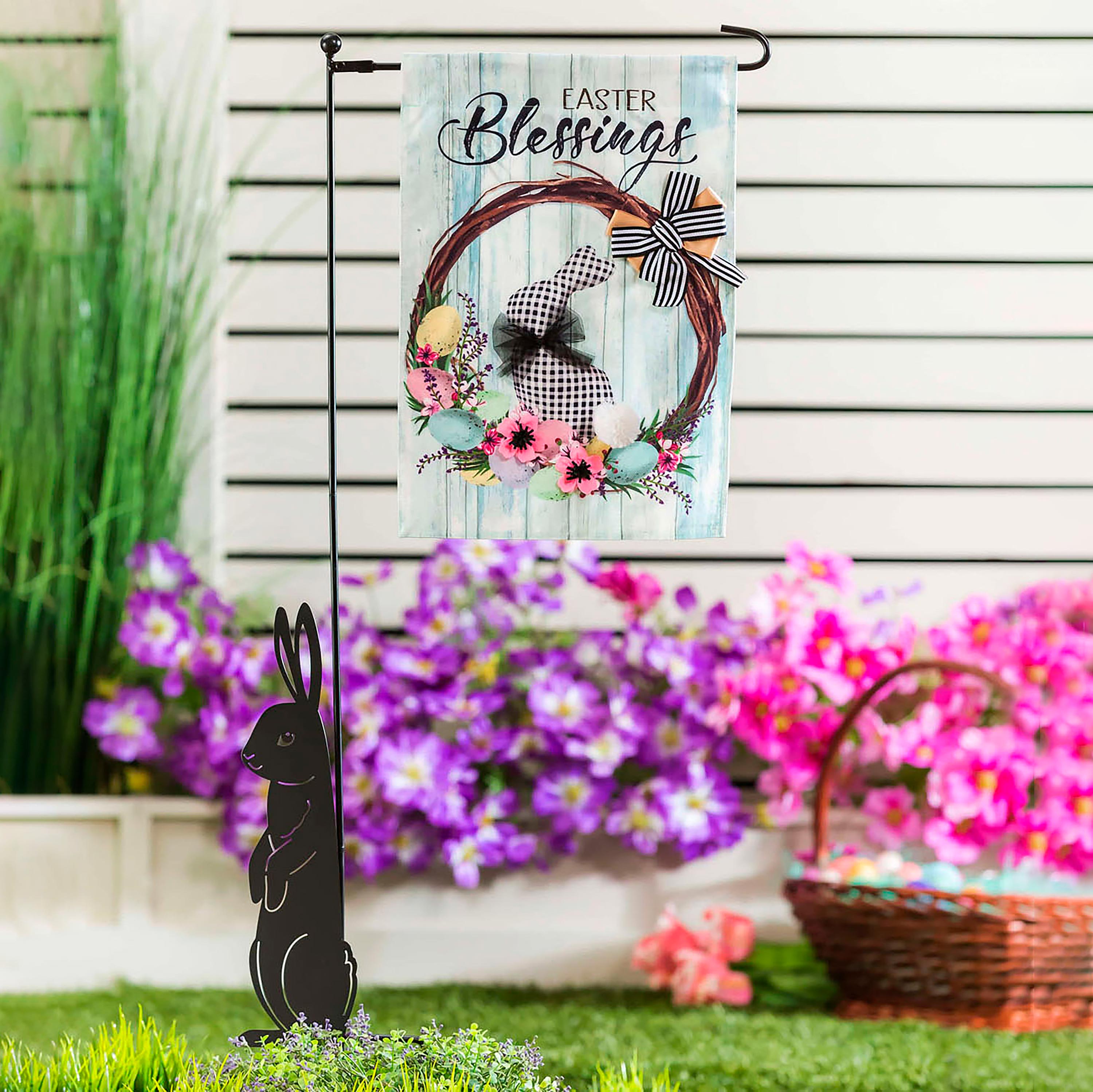 Buffalo Check Bunny Wreath Garden Burlap Flag - Sports Collectibles, Sports Memorabilia, Sports Fan Shop, Sports Gifts