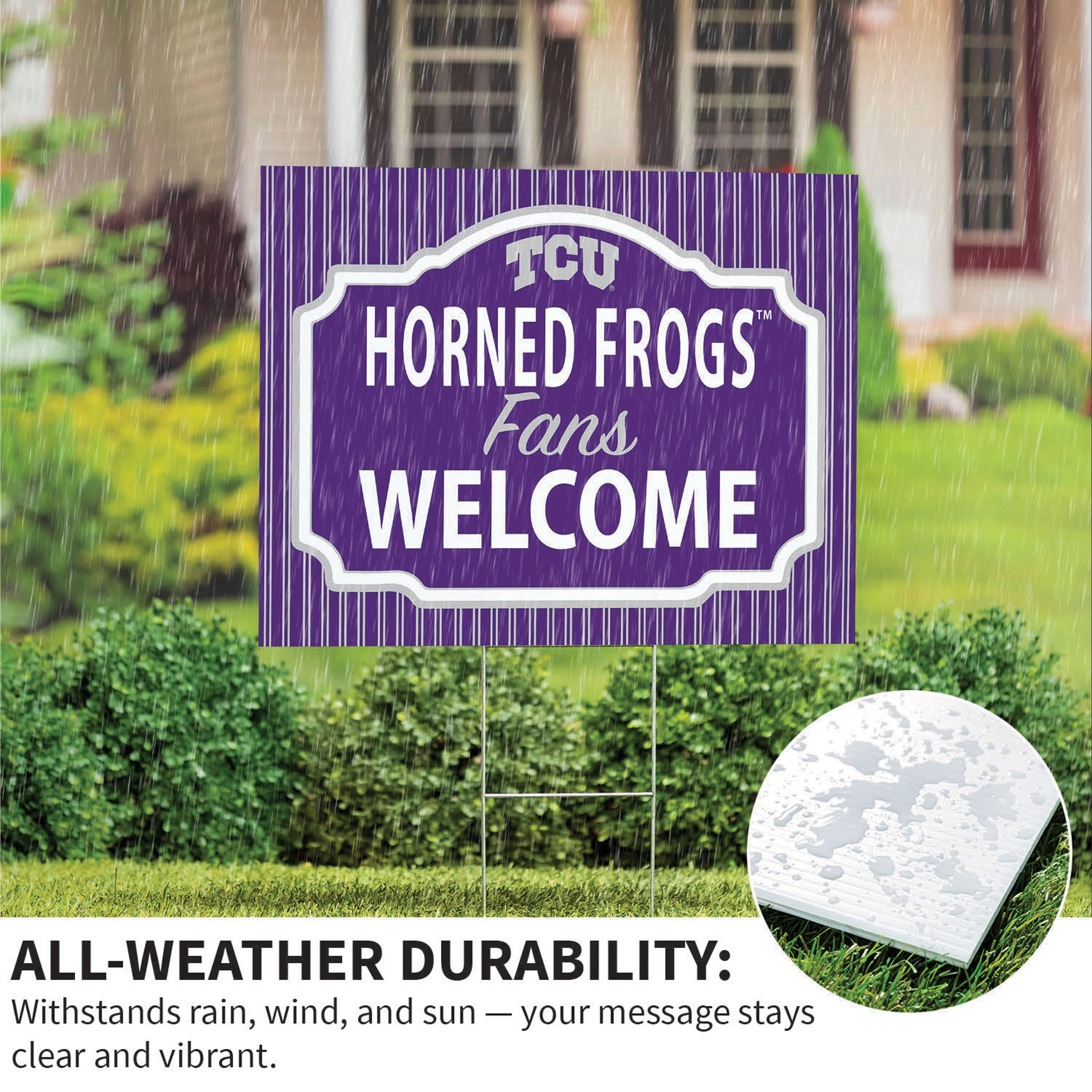 Texas Christian University Coroplast Yard Sign, "Fans Welcome" - Sports Collectibles, Sports Memorabilia, Sports Fan Shop, Sports Gifts