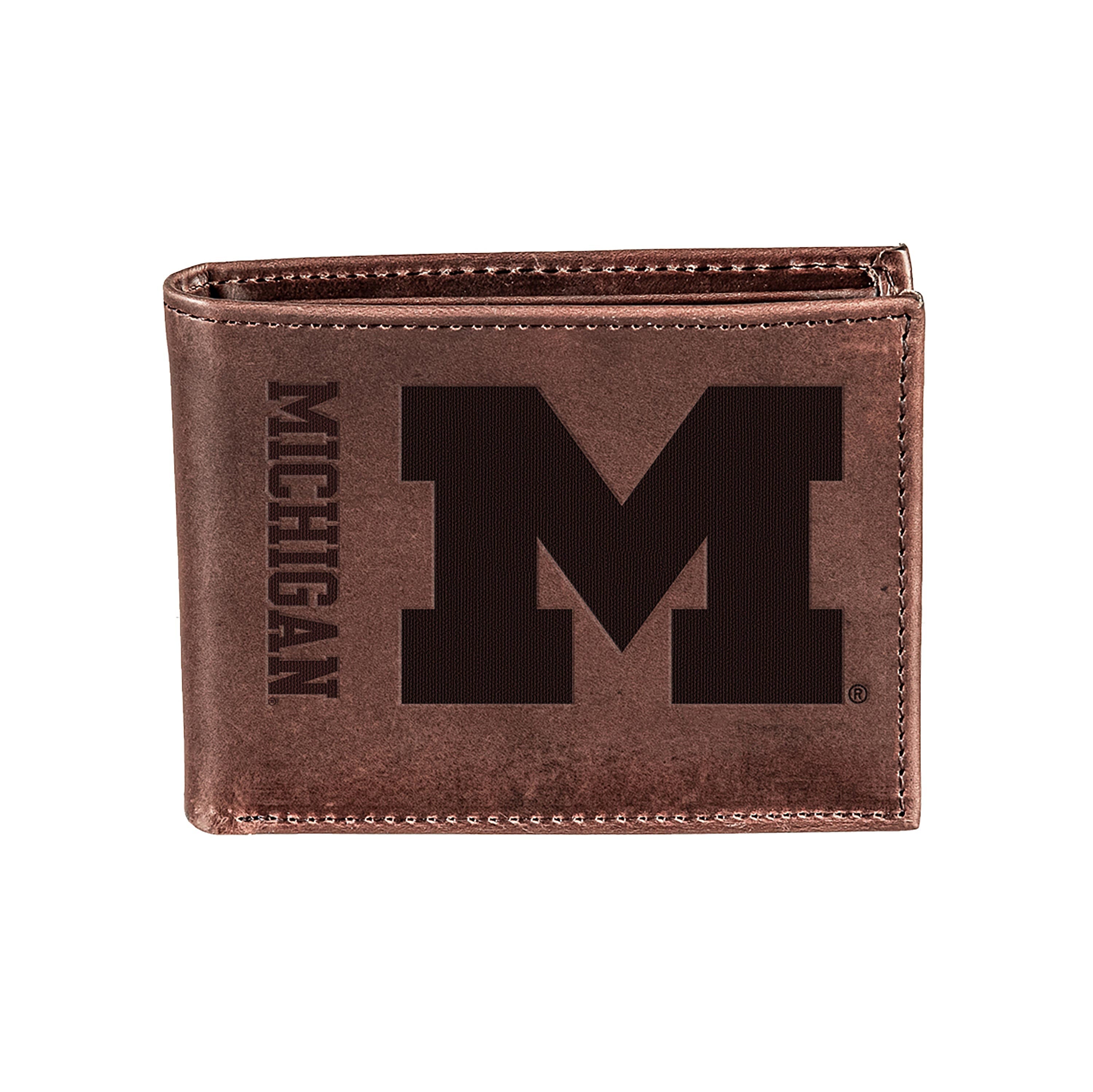 University of Michigan, Bi-Fold Wallet, Brown, CH, 100% Genuine Leather - Sports Collectibles, Sports Memorabilia, Sports Fan Shop, Sports Gifts