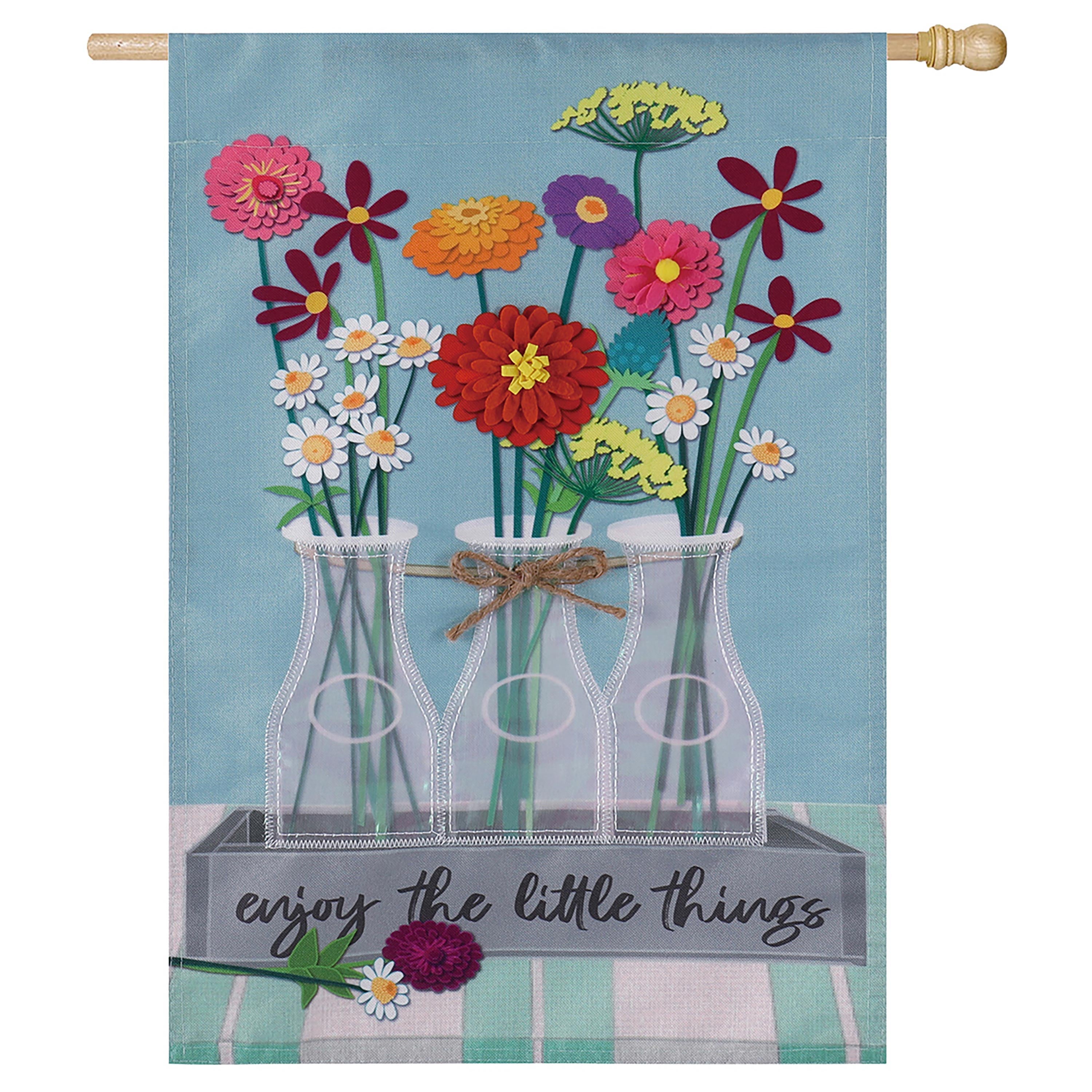 Floral Milk Bottle Trio Suede House Flag - Sports Collectibles, Sports Memorabilia, Sports Fan Shop, Sports Gifts