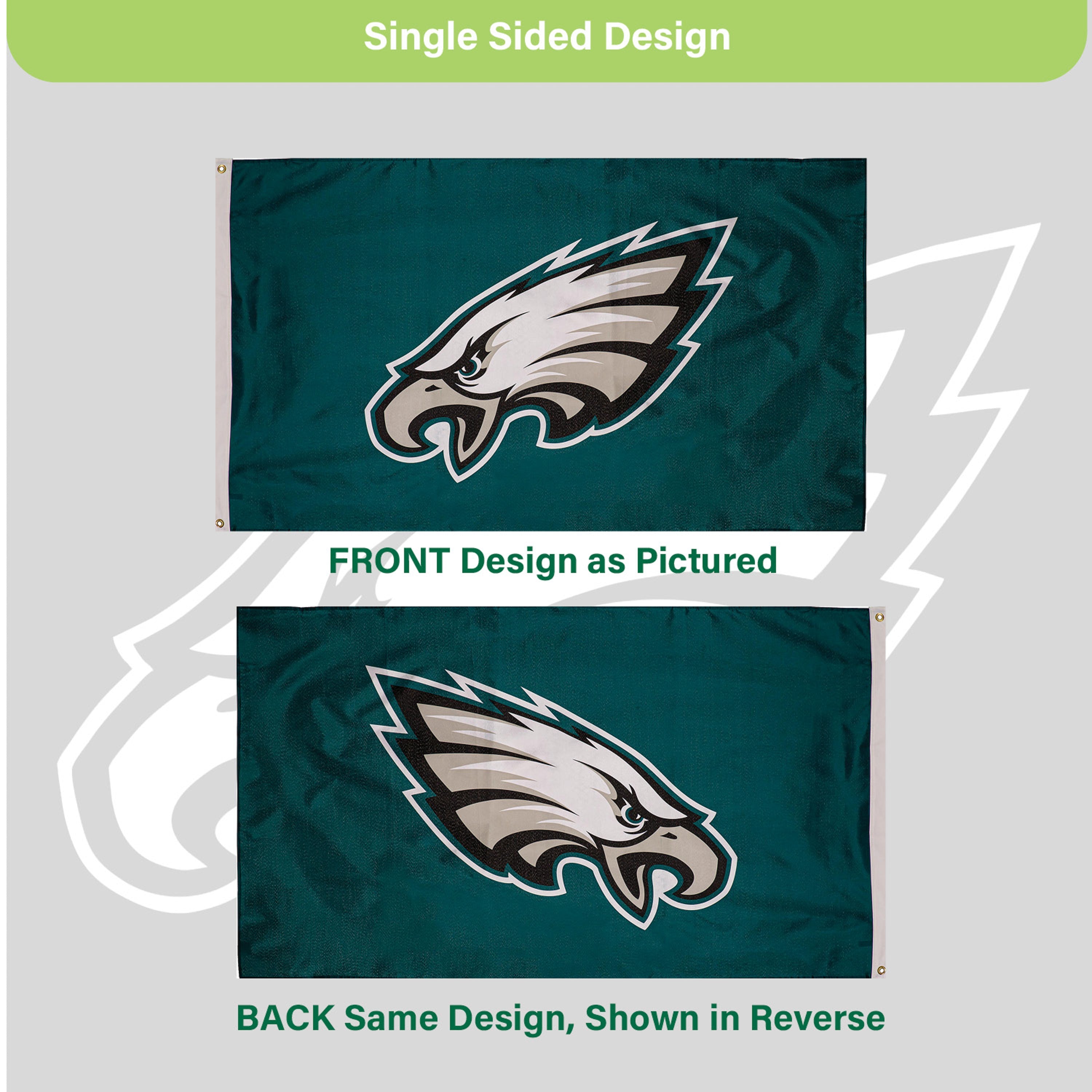 Philadelphia Eagles Single Sided Estate Flag with 2 Grommets, 3'x5' - Sports Gifts, Sports Memorabilia, Sports Collectibles, Fan Shop