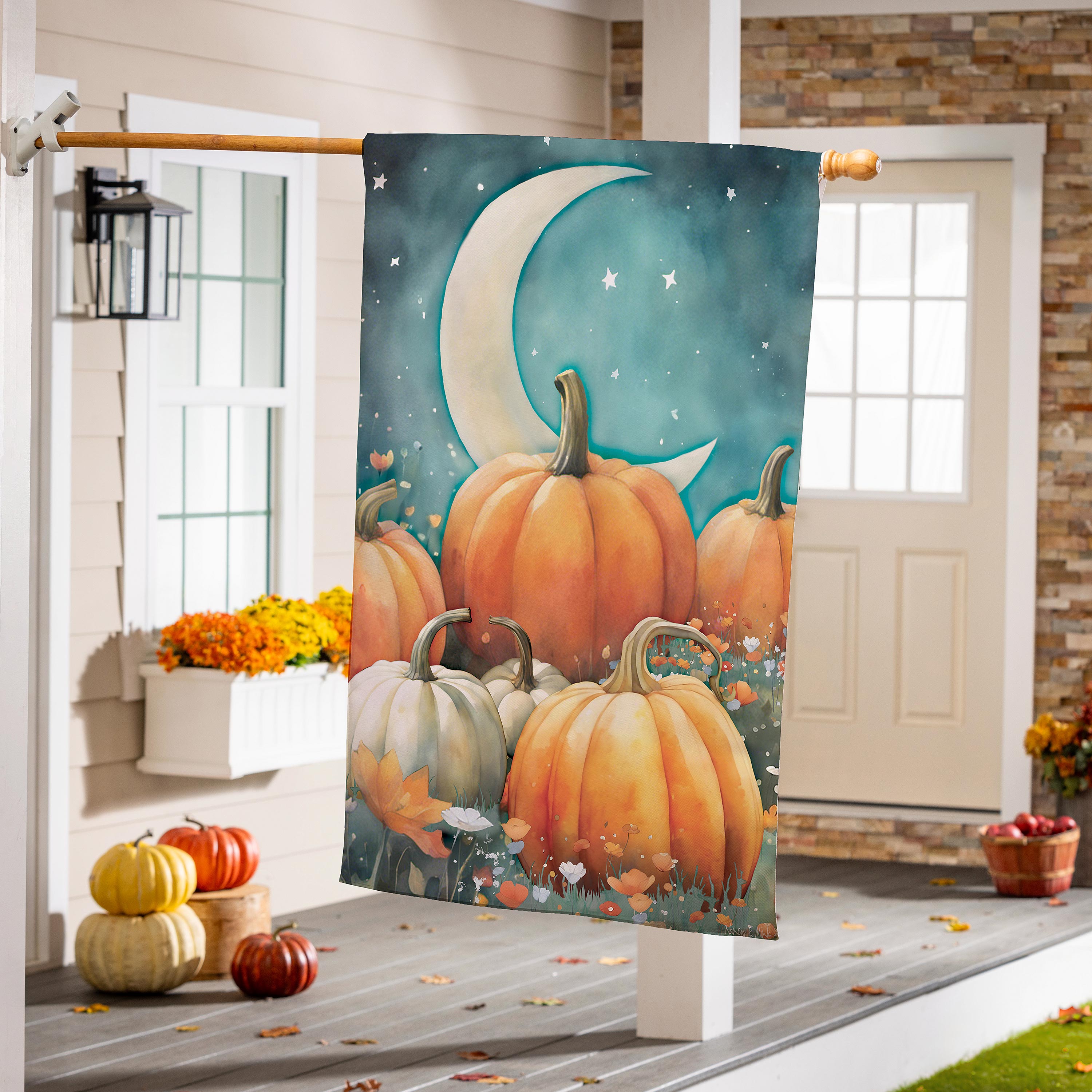 Watercolor Pumpkin Patch Suede House Flag - Sports Gifts, Sports Memorabilia, Sports Collectibles, Fan Shop