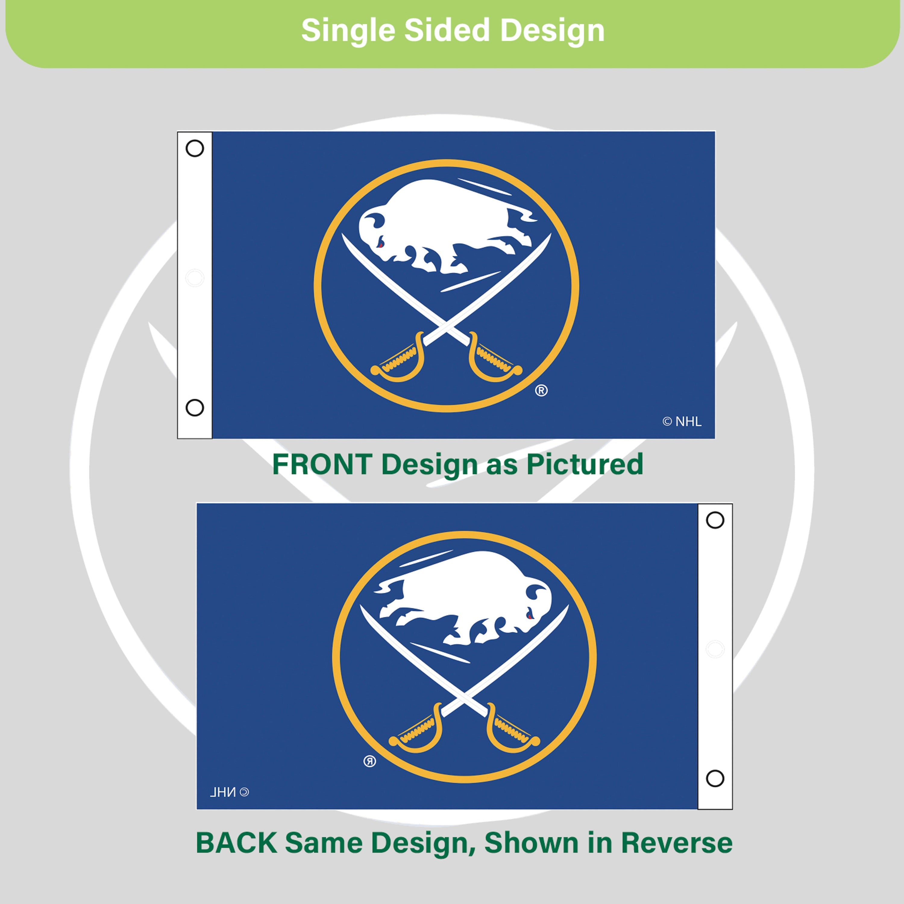 Buffalo Sabres Single Sided Flag w/ 2 Grommets, 3'x5' - Sports Gifts, Sports Memorabilia, Sports Collectibles, Fan Shop