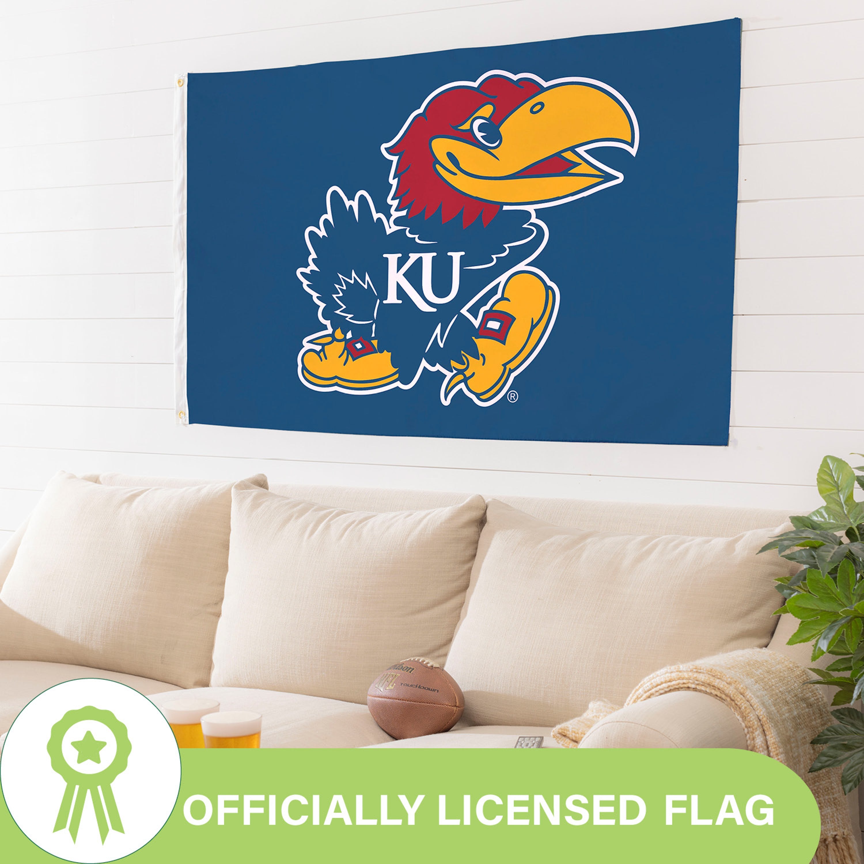 University of Kansas Single Sided Estate Flag with 2 Grommets, 3'x5' - Sports Gifts, Sports Memorabilia, Sports Collectibles, Fan Shop