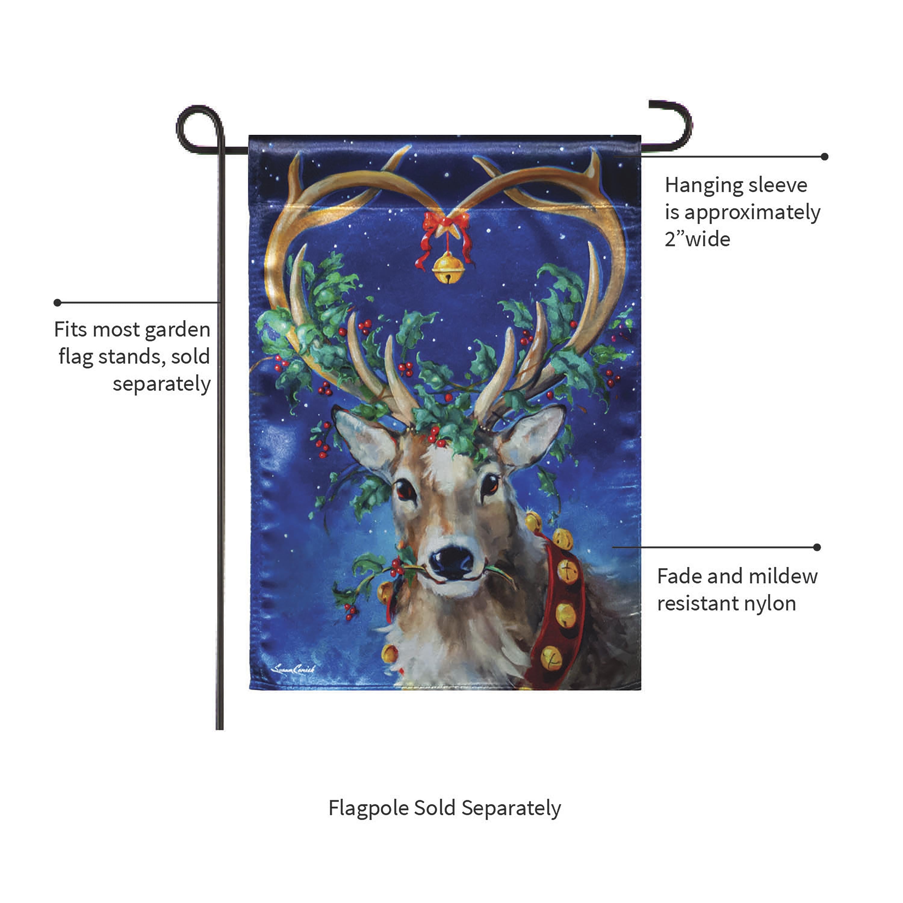 Santa's Reindeer Lustre Garden Flag - Sports Collectibles, Sports Memorabilia, Sports Fan Shop, Sports Gifts
