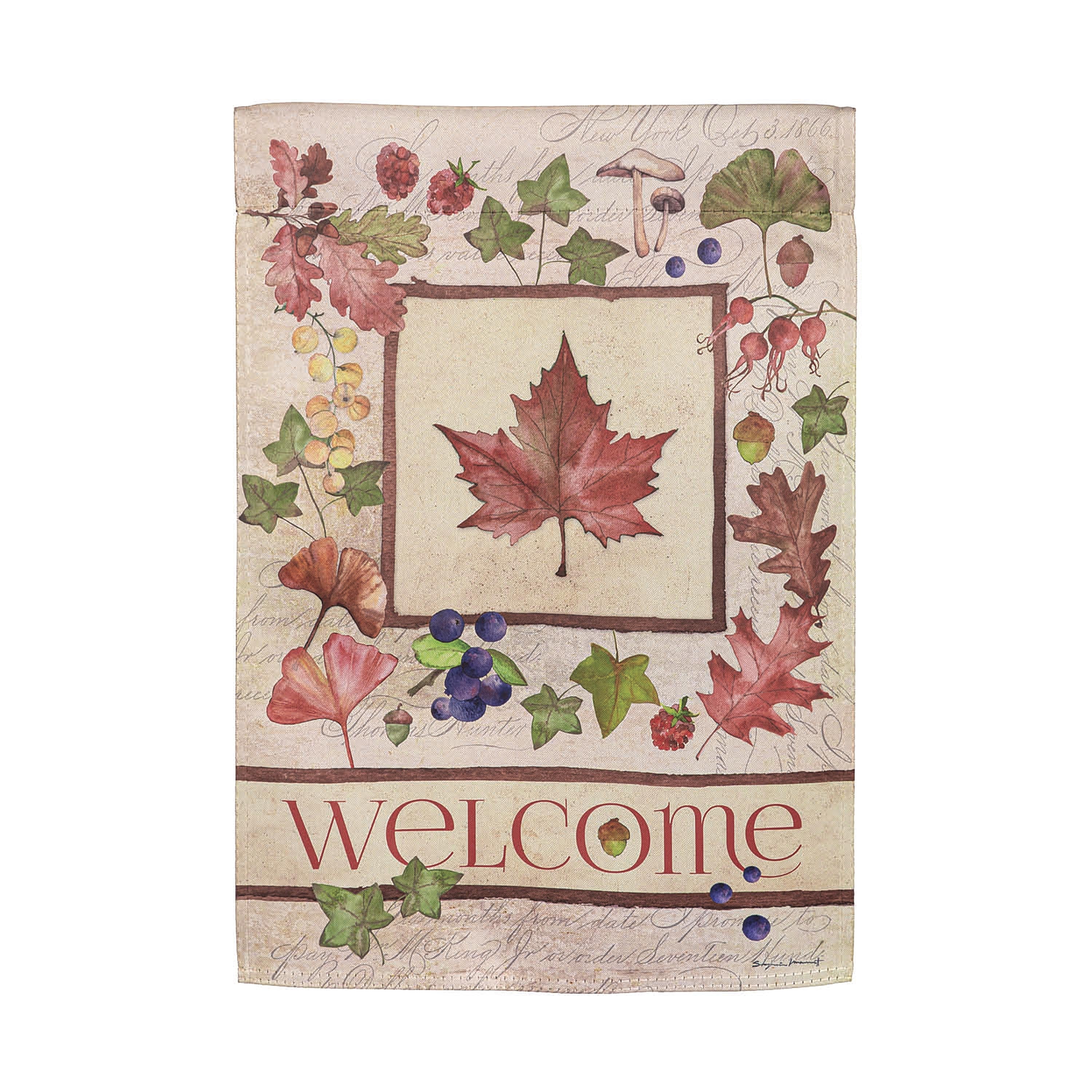 Welcome Fall Leaf Suede Garden Flags - Sports Collectibles, Sports Memorabilia, Sports Fan Shop, Sports Gifts